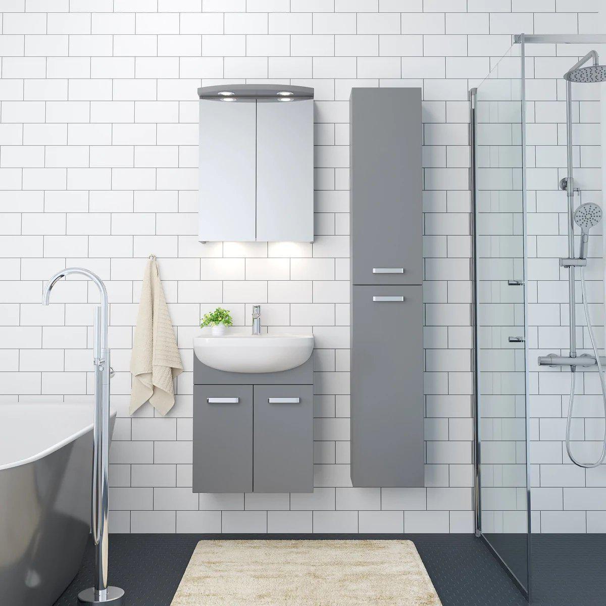 Badrumsmöbelpaket med underskåp, spegeskåp och tvättställ i porslin - 50 cm - mattgrå - Vang - Tvättställsskåp - Vang, Furniture Set - One Box, Grey Mat - 50,4 cm - MASTERSTORE - 8595677118070 - Furniture Set - One Box - 09 - 050 - 00 - 03 - 00 - 8595677118070 -