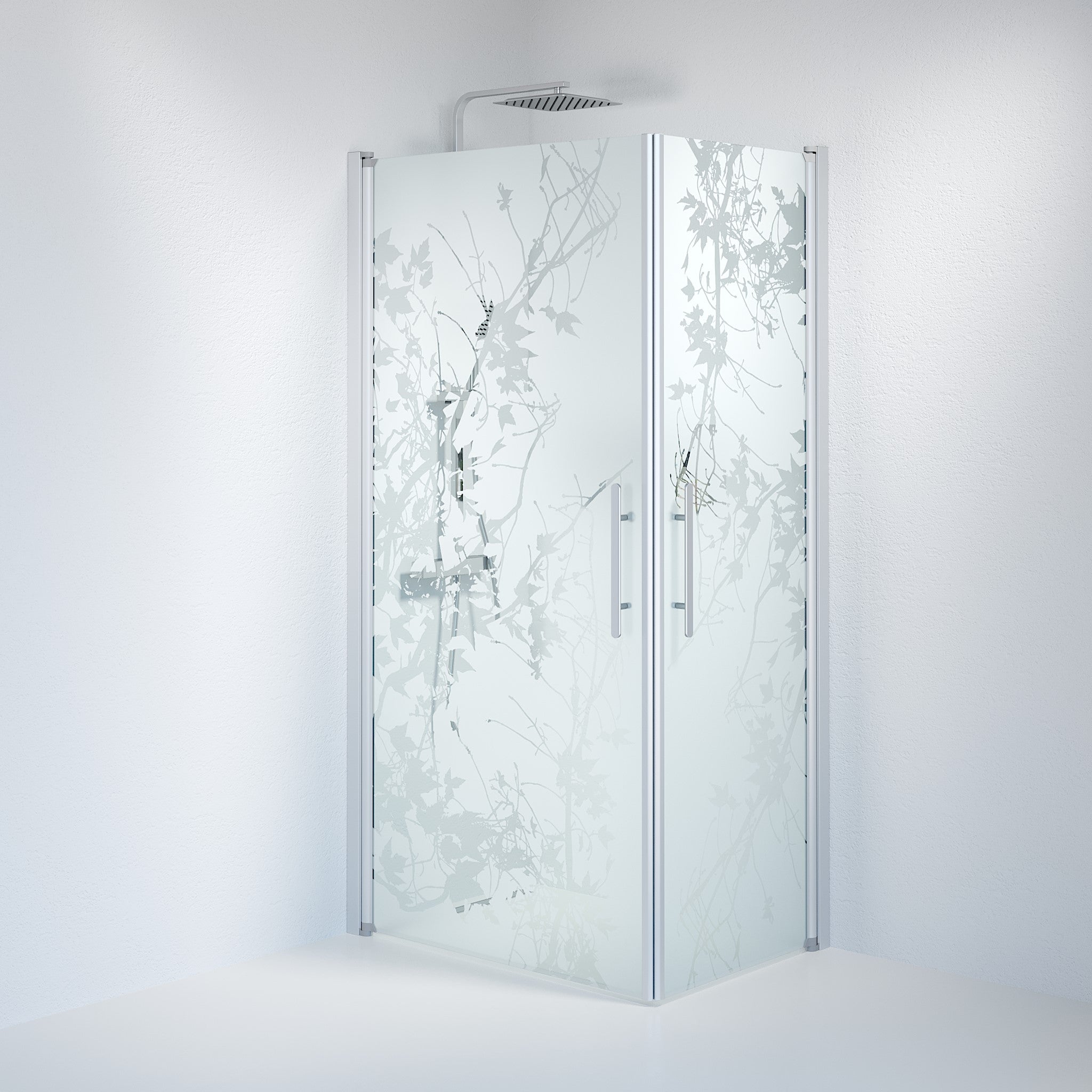 Vänern Duschhörn, Rak, Frostat Decor Glas, Borstad Aluminium Profil