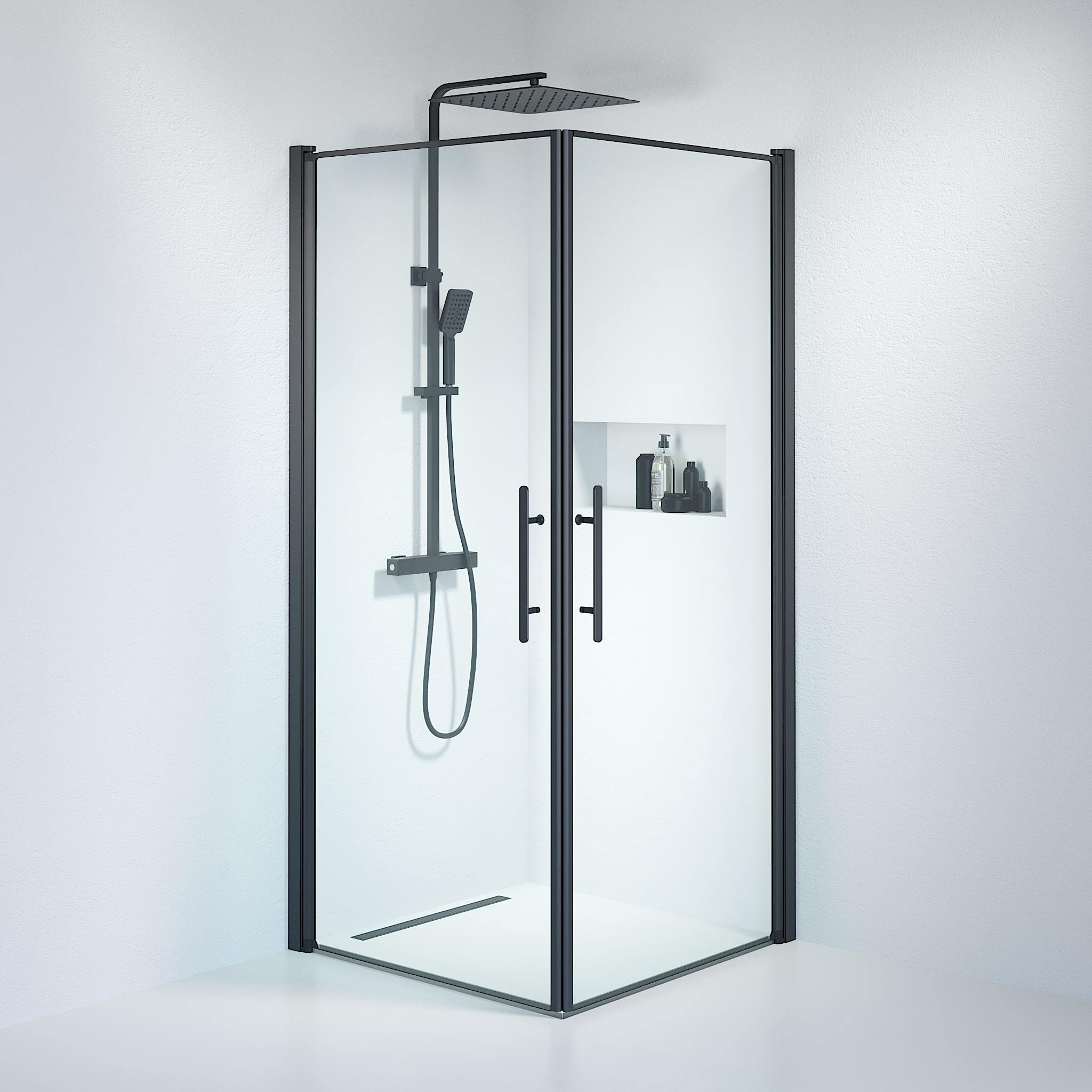 Square - Clear, Shower Encl. Set - Square, Clear/Black - 70 cm - MASTERSTORE - 8595677120318 - Shower Enclosure Set - Code - 36-708-02-50-00 - 8595677120318