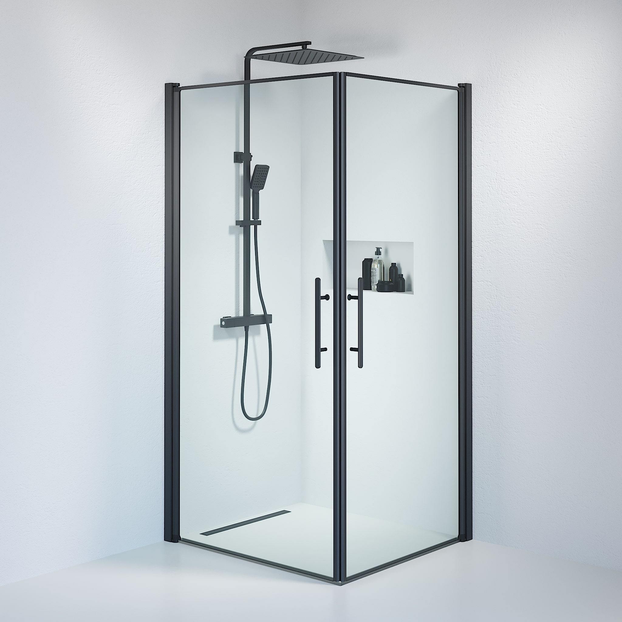 Square - Clear, Shower Encl. Set - Square, Clear/Black - 70 cm - MASTERSTORE - 8595677120318 - Shower Enclosure Set - Code - 36-708-02-50-00 - 8595677120318