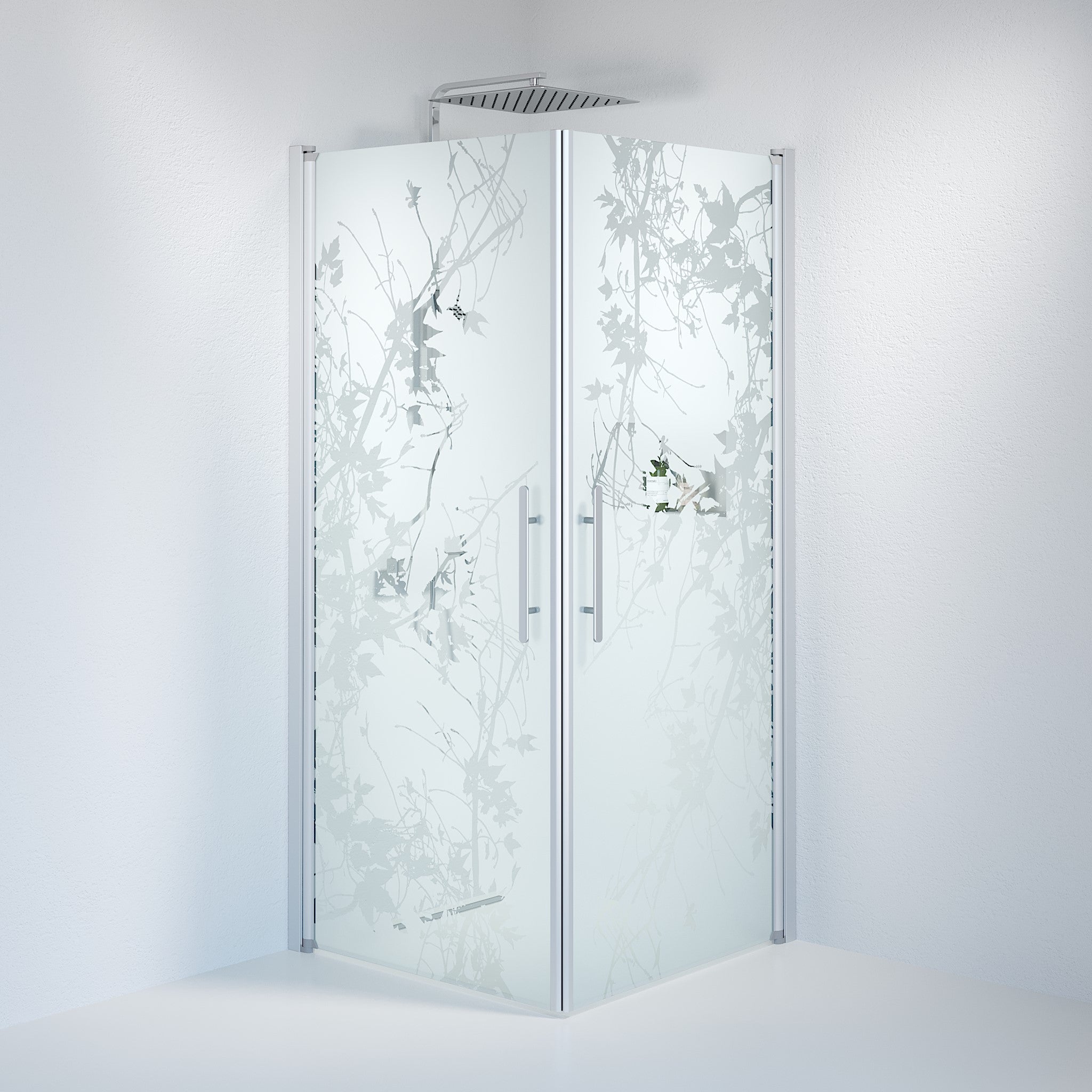 Vänern Duschhörn, Rak, Frostat Decor Glas, Borstad Aluminium Profil