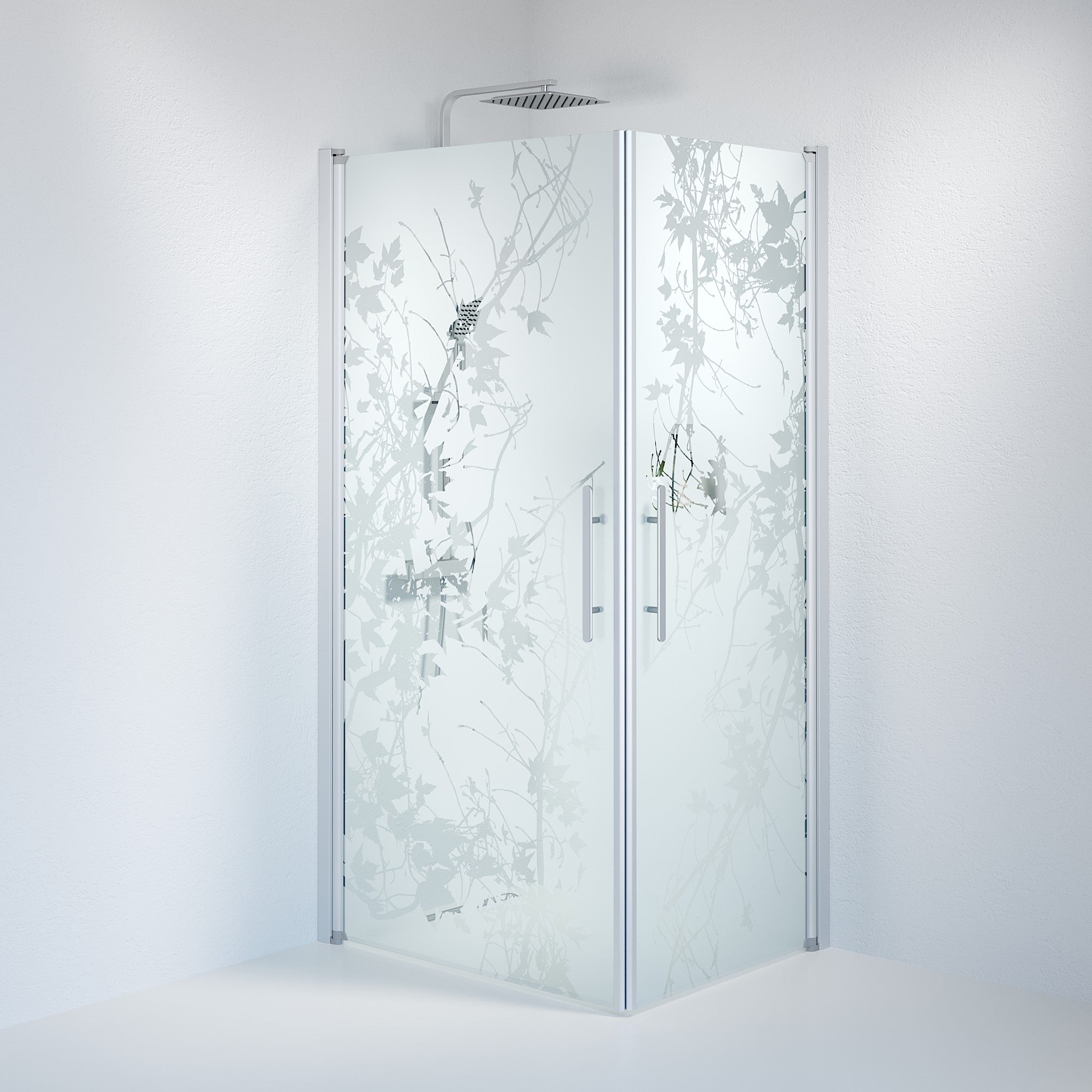 Vänern Duschhörn, Rak, Frostat Decor Glas, Borstad Aluminium Profil