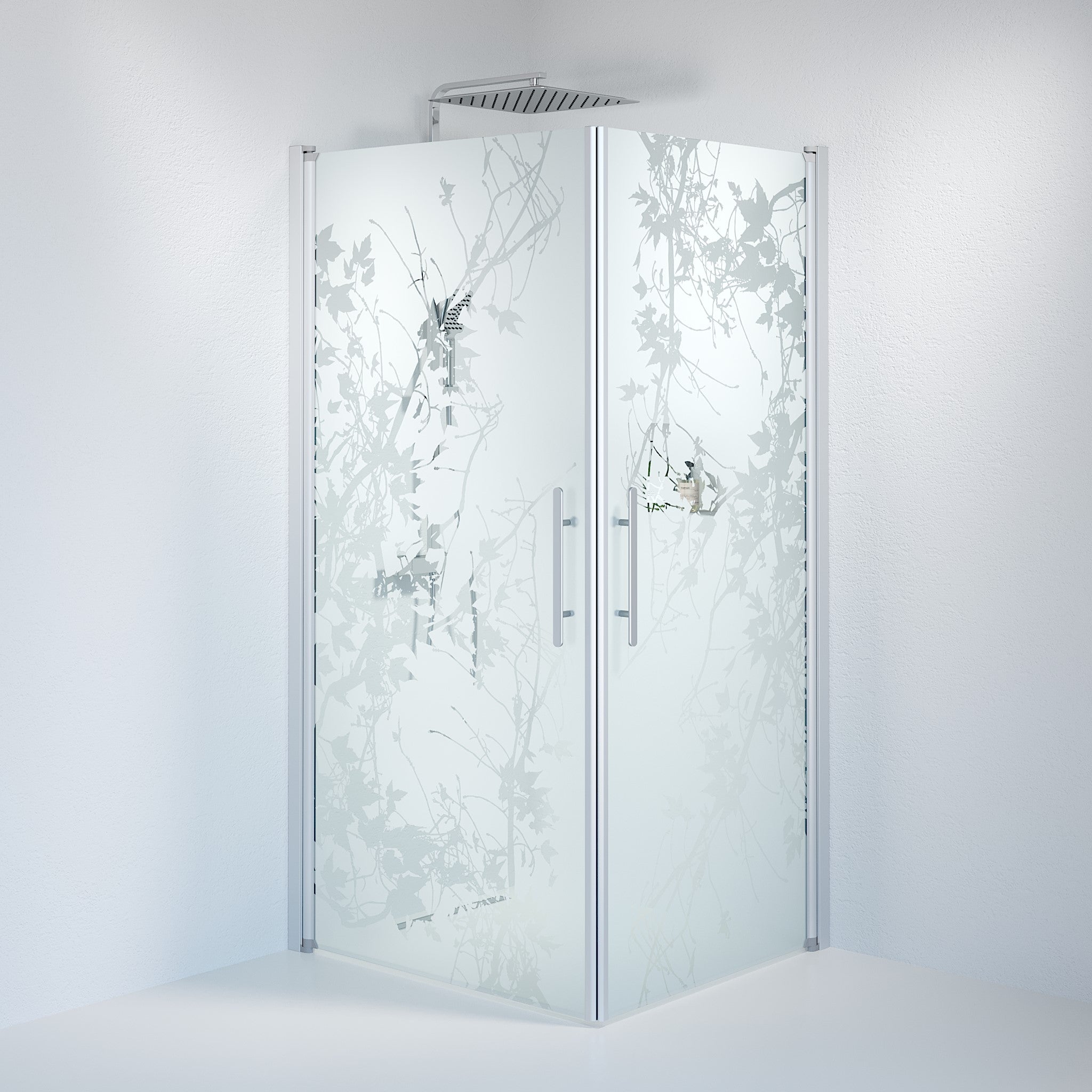 Vänern Duschhörn, Rak, Frostat Decor Glas, Borstad Aluminium Profil