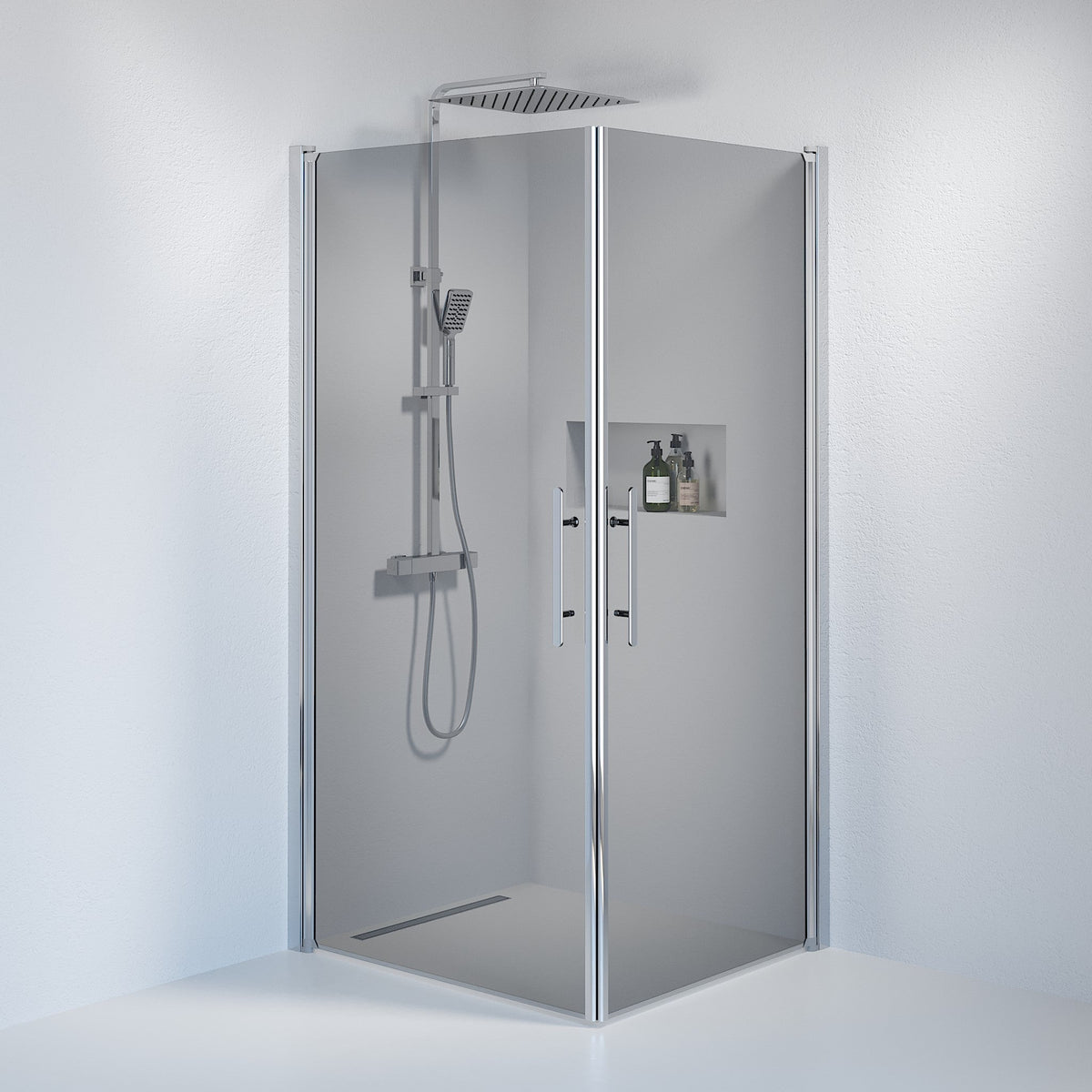 Duschhörna kvadratisk 80x80x198 cm - 6 mm tonat nanoglas - Krom profil - Vänern