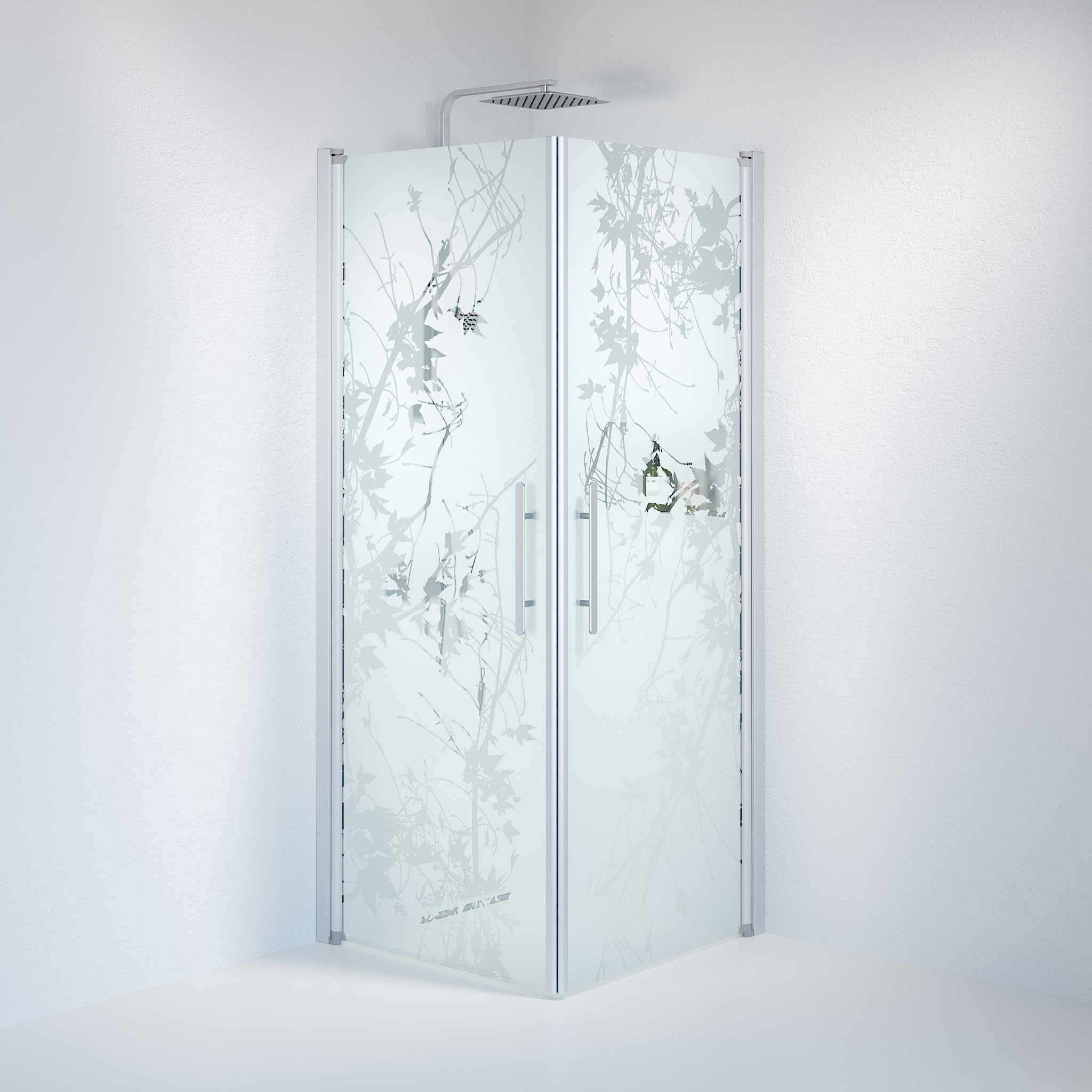 Vänern Duschhörn, Rak, Frostat Decor Glas, Borstad Aluminium Profil