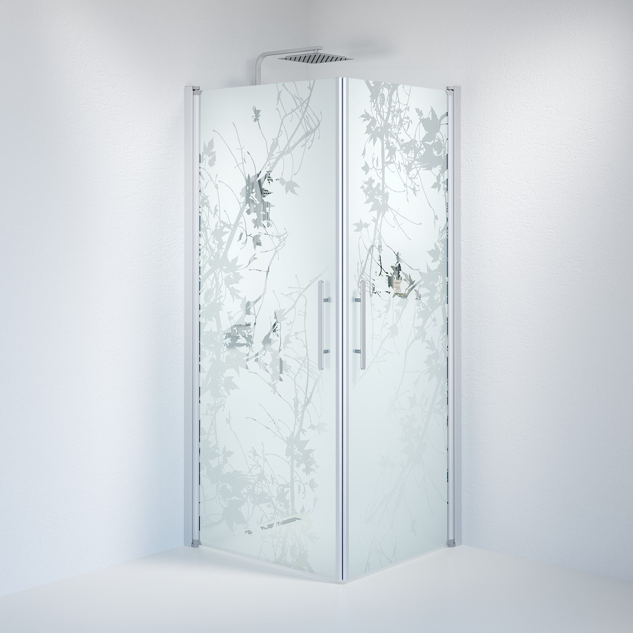 Vänern Duschhörn, Rak, Frostat Decor Glas, Borstad Aluminium Profil