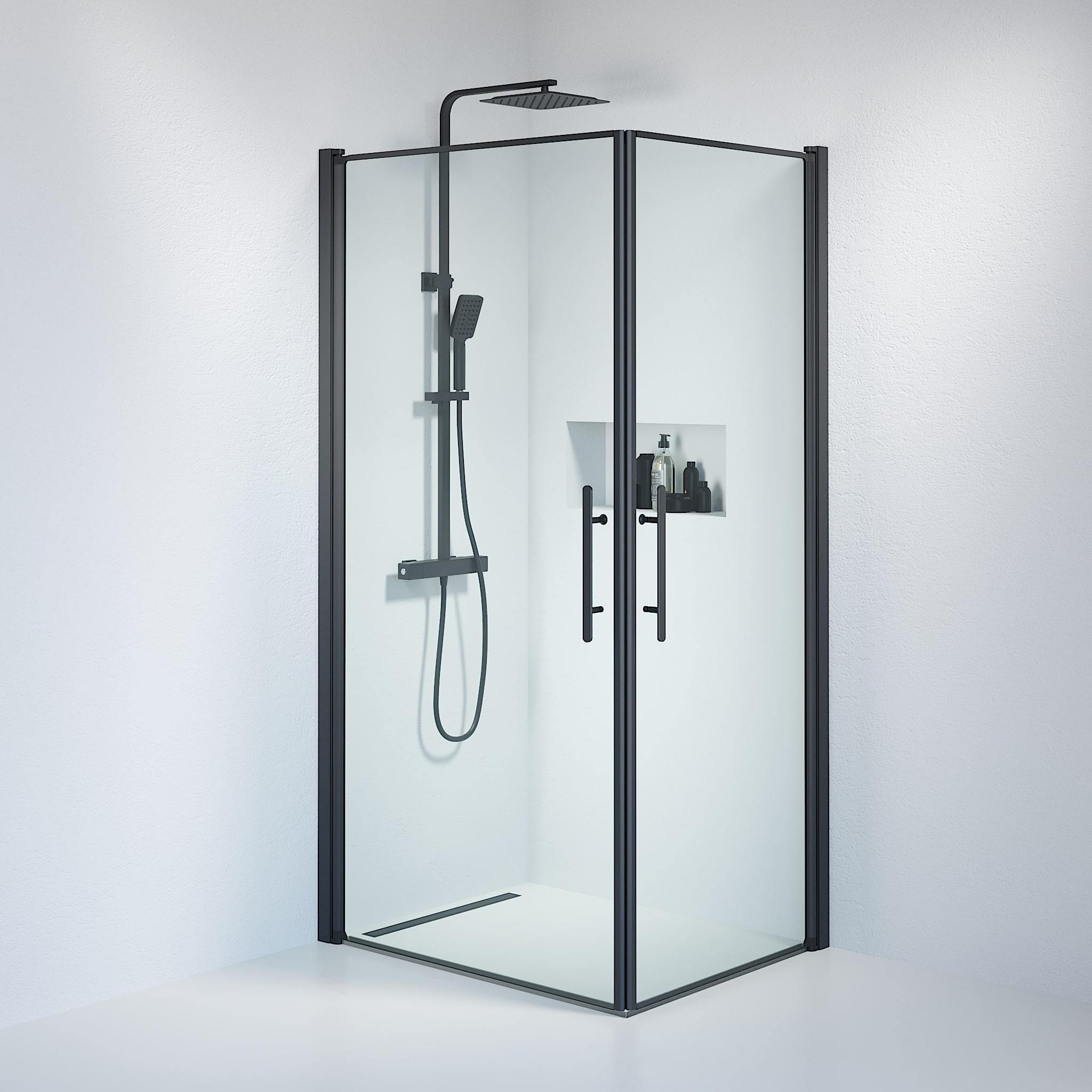 Square - Clear, Shower Enclosure Set - Code, Clear/Black - 90 cm - MASTERSTORE - 8595677121094 - Shower Enclosure Set - Code - 36 - 901 - 02 - 50 - 00 - 8595677121094