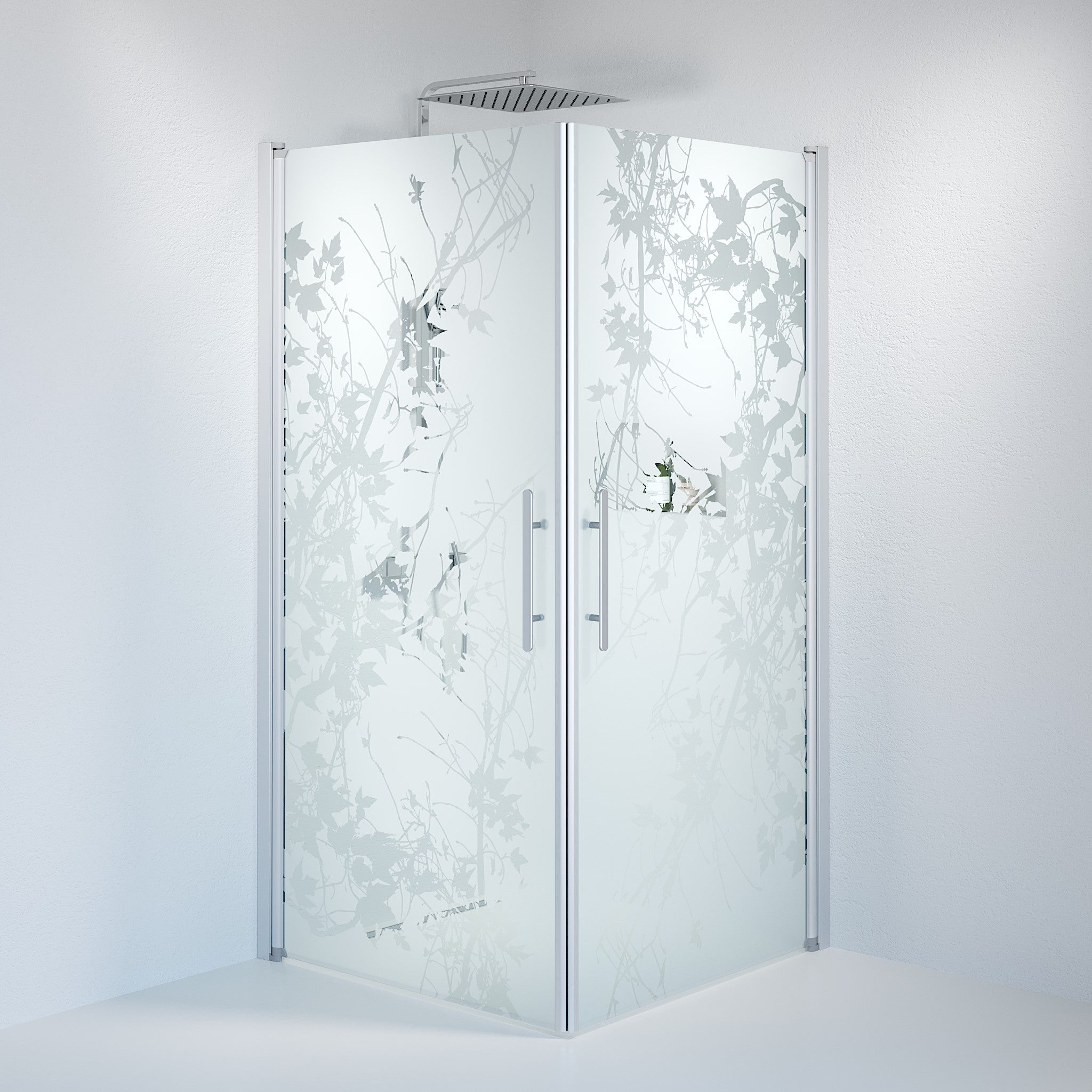 Vänern Duschhörn, Rak, Frostat Decor Glas, Borstad Aluminium Profil