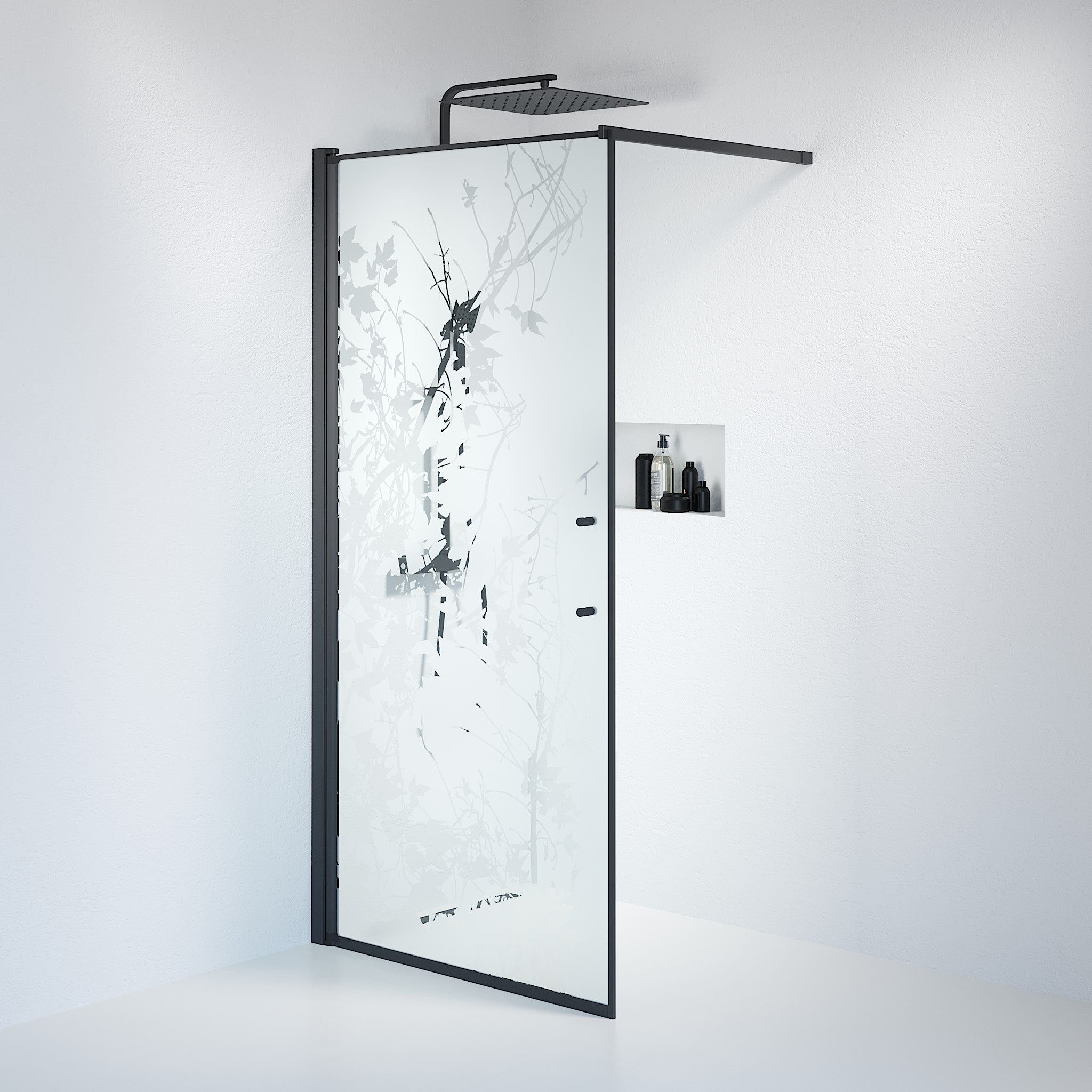 Fast duschvägg med stabiliseringsstag 80x198 cm - 6 mm frostad dekor nanoglas - svart profil - Vänern - Duschväggar - Wall - Decor, Shower Enclosure Set - Code, Decor/Black - 80 cm - MASTERSTORE - 8595677121490 - Shower Enclosure Set - Code - 39 - 080 - 02 - 54 - 00 - 8595677121490 -
