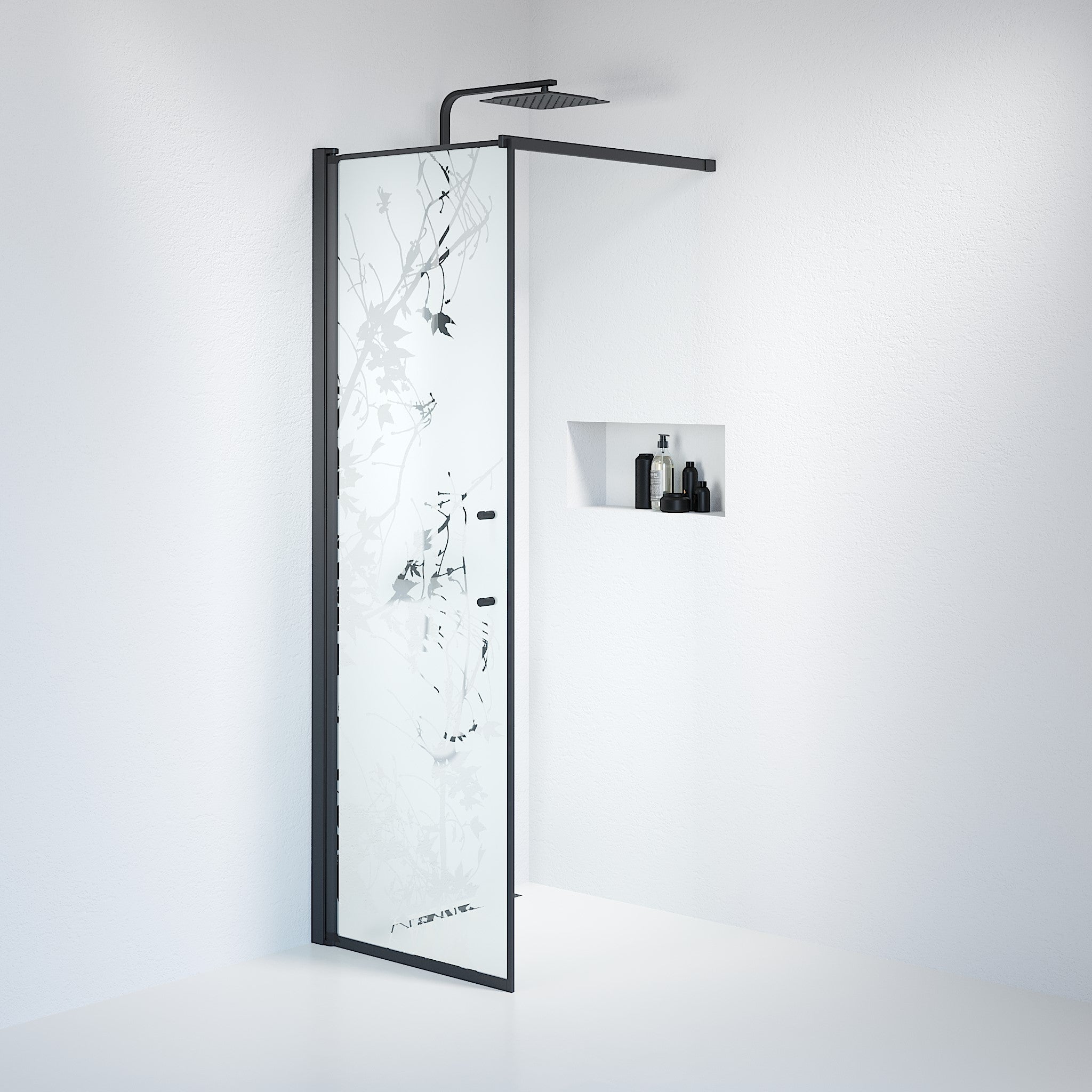 Fast duschvägg med stabiliseringsstag 80x198 cm - 6 mm frostad dekor nanoglas - svart profil - Vänern - Duschväggar - Wall - Decor, Shower Enclosure Set - Code, Decor/Black - 80 cm - MASTERSTORE - 8595677121490 - Shower Enclosure Set - Code - 39 - 080 - 02 - 54 - 00 - 8595677121490 -