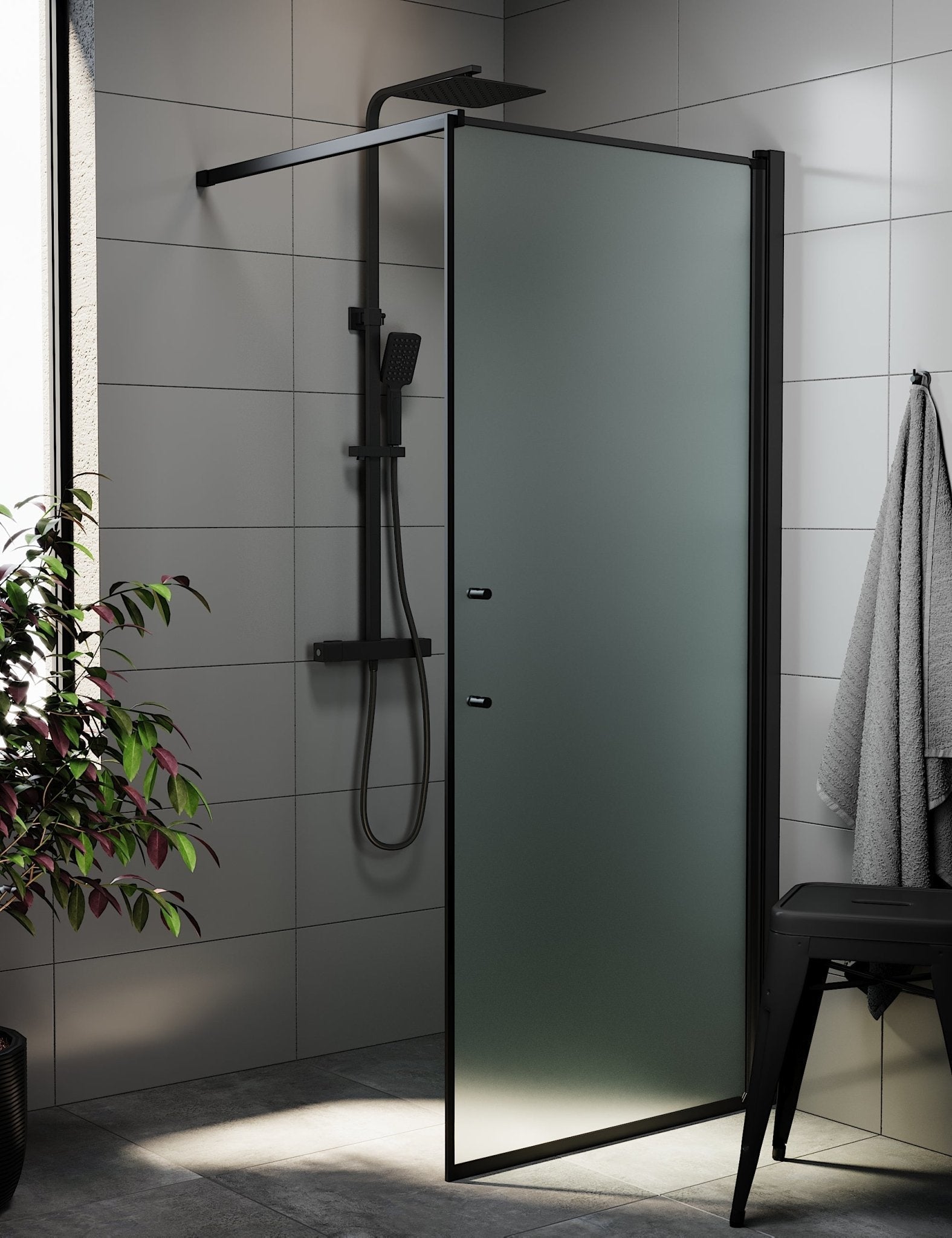 Wall - Frosted, Shower Enclosure Set - Code, Matt/Black - 100 cm - MASTERSTORE - 8595677121766 - Shower Enclosure Set - Code - 39 - 100 - 02 - 55 - 00 - 8595677121766