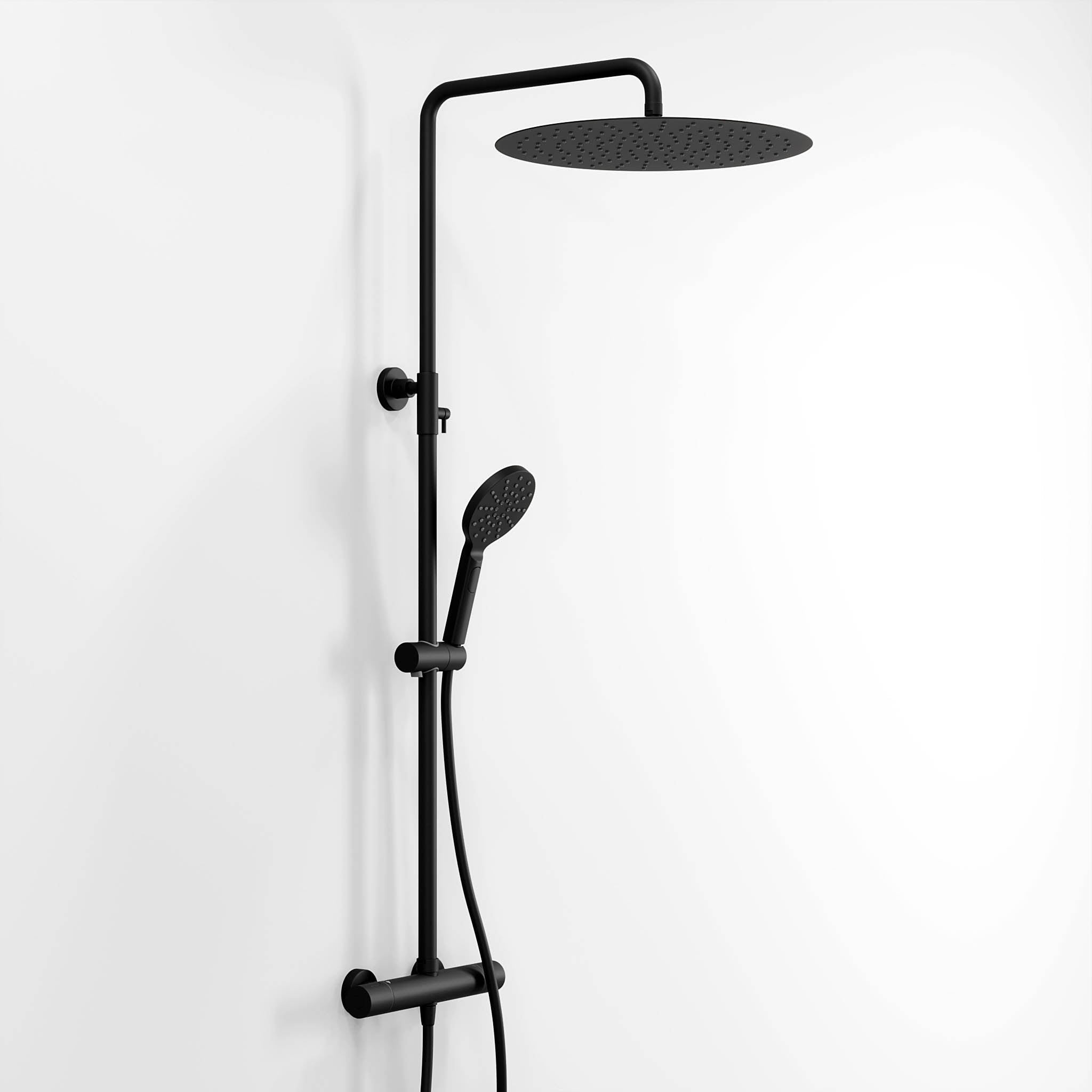 Shower system with thermostatic mixer 150mm C/C - Ø400 mm overhead shower, hand shower - matt black - Dragør - MASTERSTORE - 8595677128949 - Showersystem - 31-120-13-63-00 - 8595677128949
