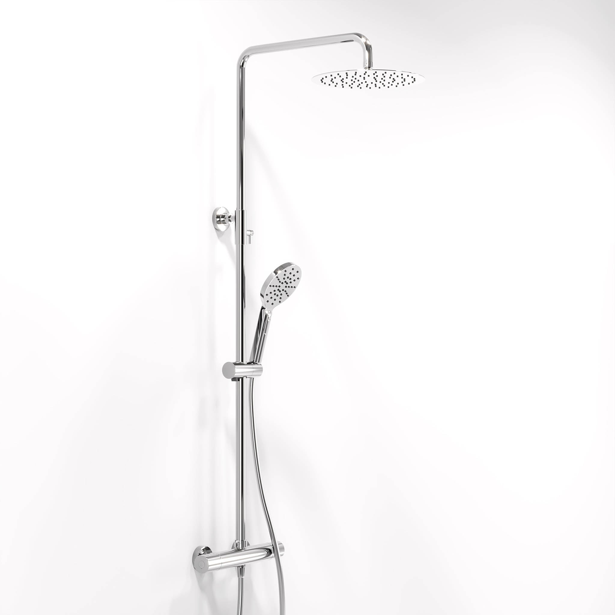 Shower system with thermostatic mixer 150mm C/C - Ø250 mm overhead shower, hand shower - chrome - Dragør - MASTERSTORE - 8595677129137 - Showersystem - 31-120-05-60-00 - 8595677129137