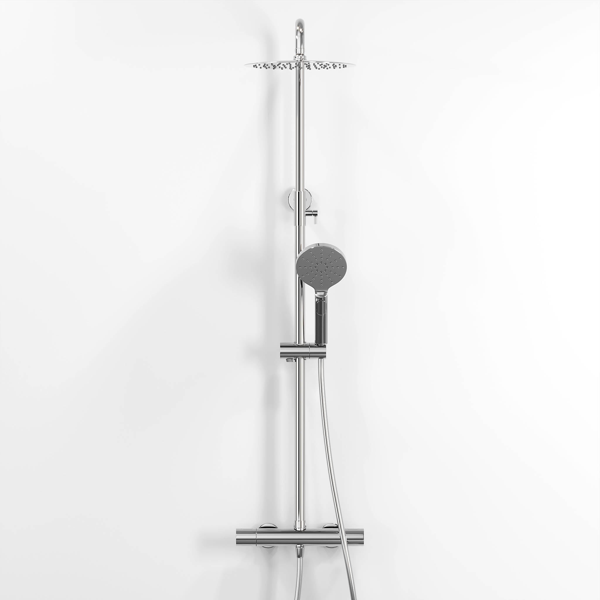 Shower system with thermostatic mixer 150mm C/C - Ø250 mm overhead shower, hand shower - chrome - Dragør - MASTERSTORE - 8595677129137 - Showersystem - 31-120-05-60-00 - 8595677129137