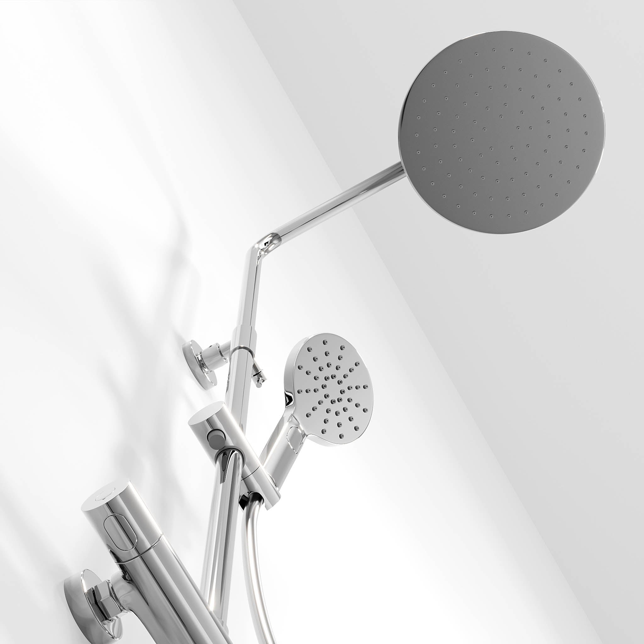 Shower system with thermostatic mixer 150mm C/C - Ø250 mm overhead shower, hand shower - chrome - Dragør - MASTERSTORE - 8595677129137 - Showersystem - 31-120-05-60-00 - 8595677129137