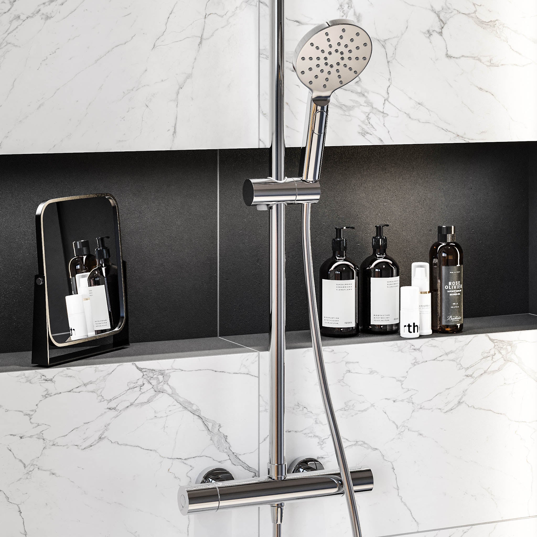 Shower system with thermostatic mixer 150mm C/C - Ø250 mm overhead shower, hand shower - chrome - Dragør - MASTERSTORE - 8595677129137 - Showersystem - 31-120-05-60-00 - 8595677129137