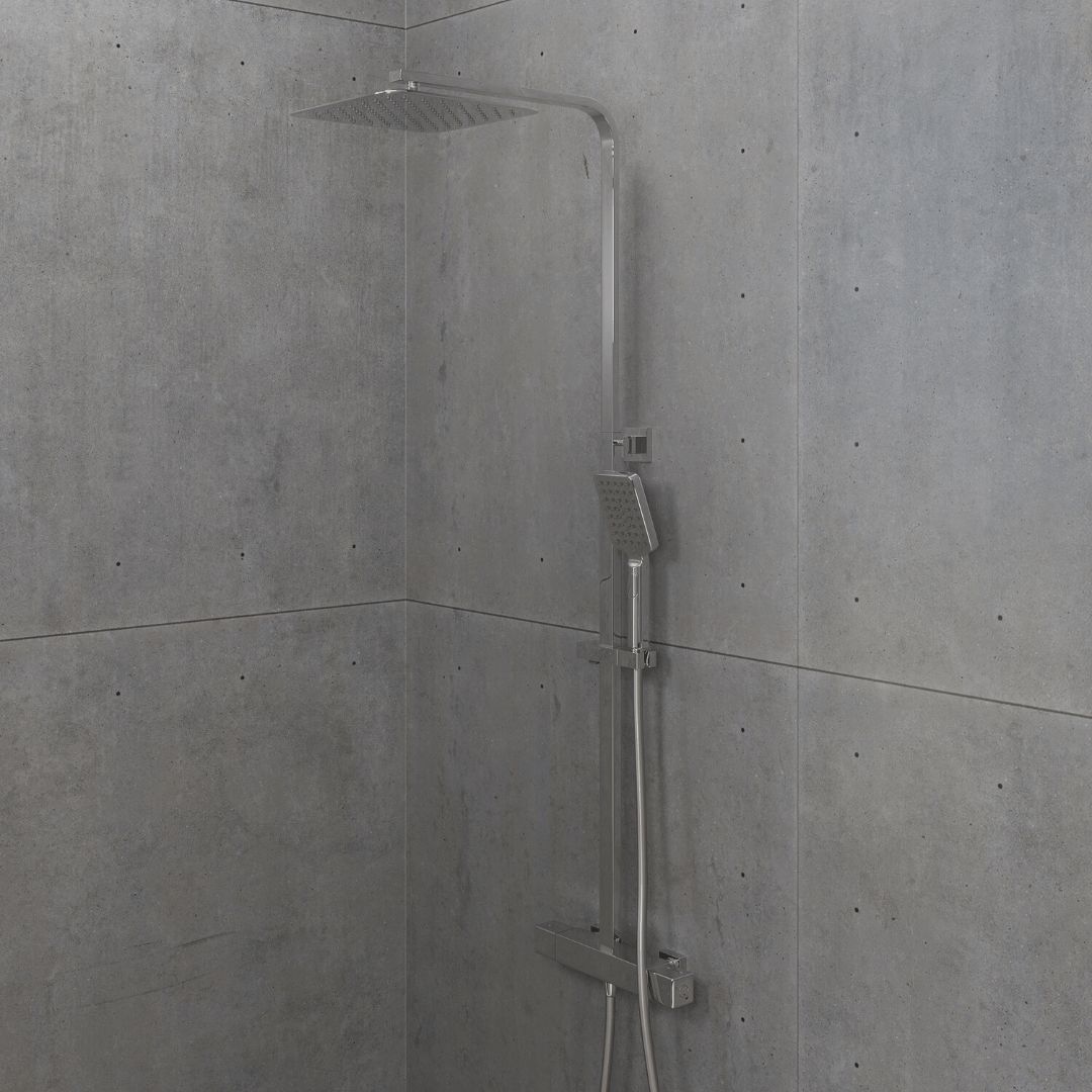 Shower system with thermostatic mixer 150mm C/C - 250 mm overhead shower, hand shower - chrome - Næsby - MASTERSTORE - 8595677129144 - Showersystem - 31-120-06-60-00 - 8595677129144
