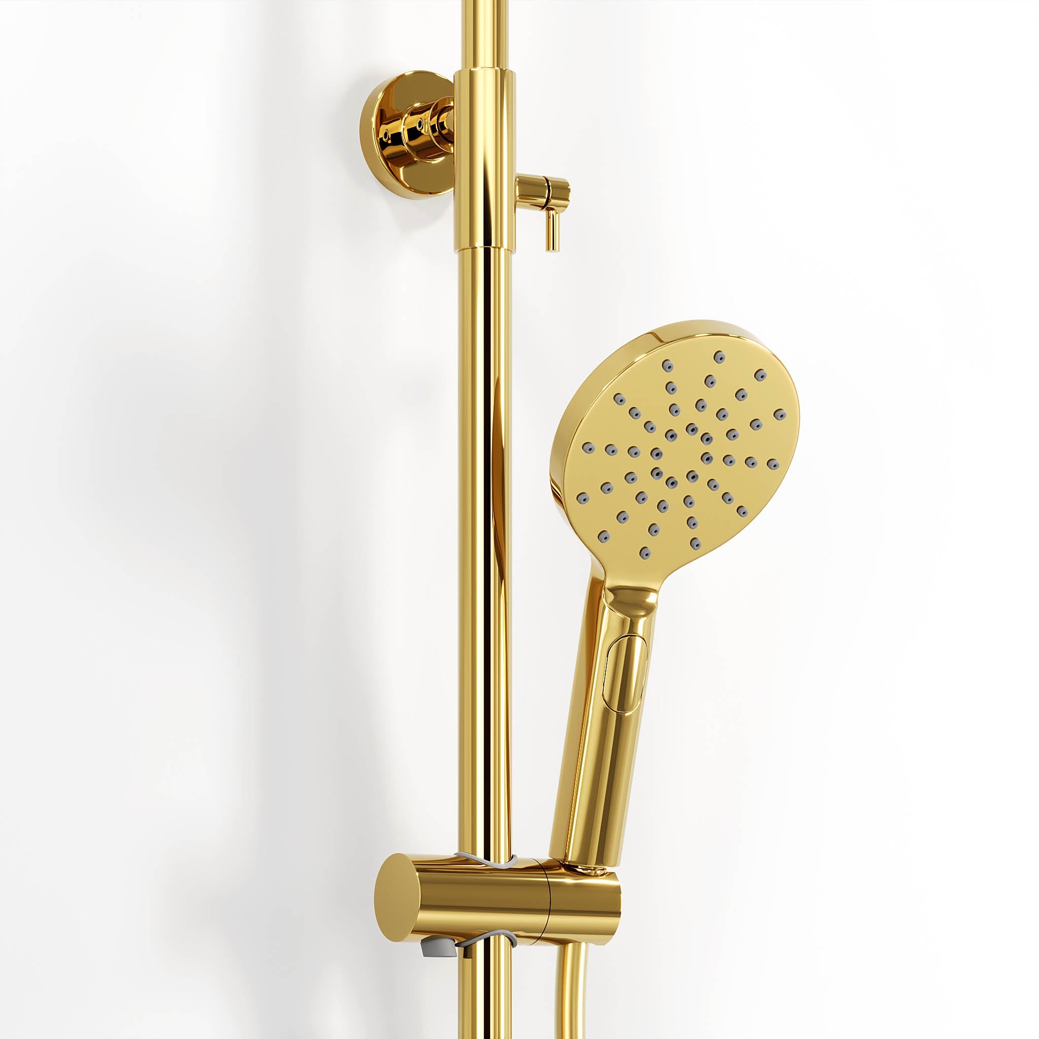 Shower system with thermostatic mixer 150mm C/C - Ø250 mm overhead shower, hand shower - shiny brass - Dragør - MASTERSTORE - 8595677130577 - Showersystem - 31-120-08-64-00 - 8595677130577