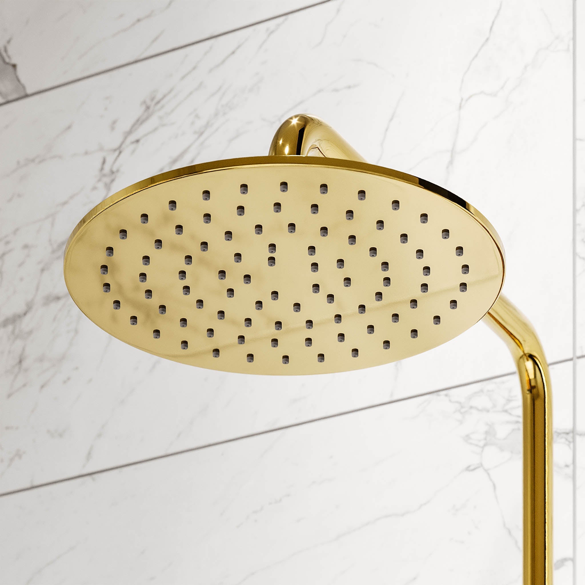 Shower system with thermostatic mixer 150mm C/C - Ø250 mm overhead shower, hand shower - shiny brass - Dragør - MASTERSTORE - 8595677130577 - Showersystem - 31-120-08-64-00 - 8595677130577