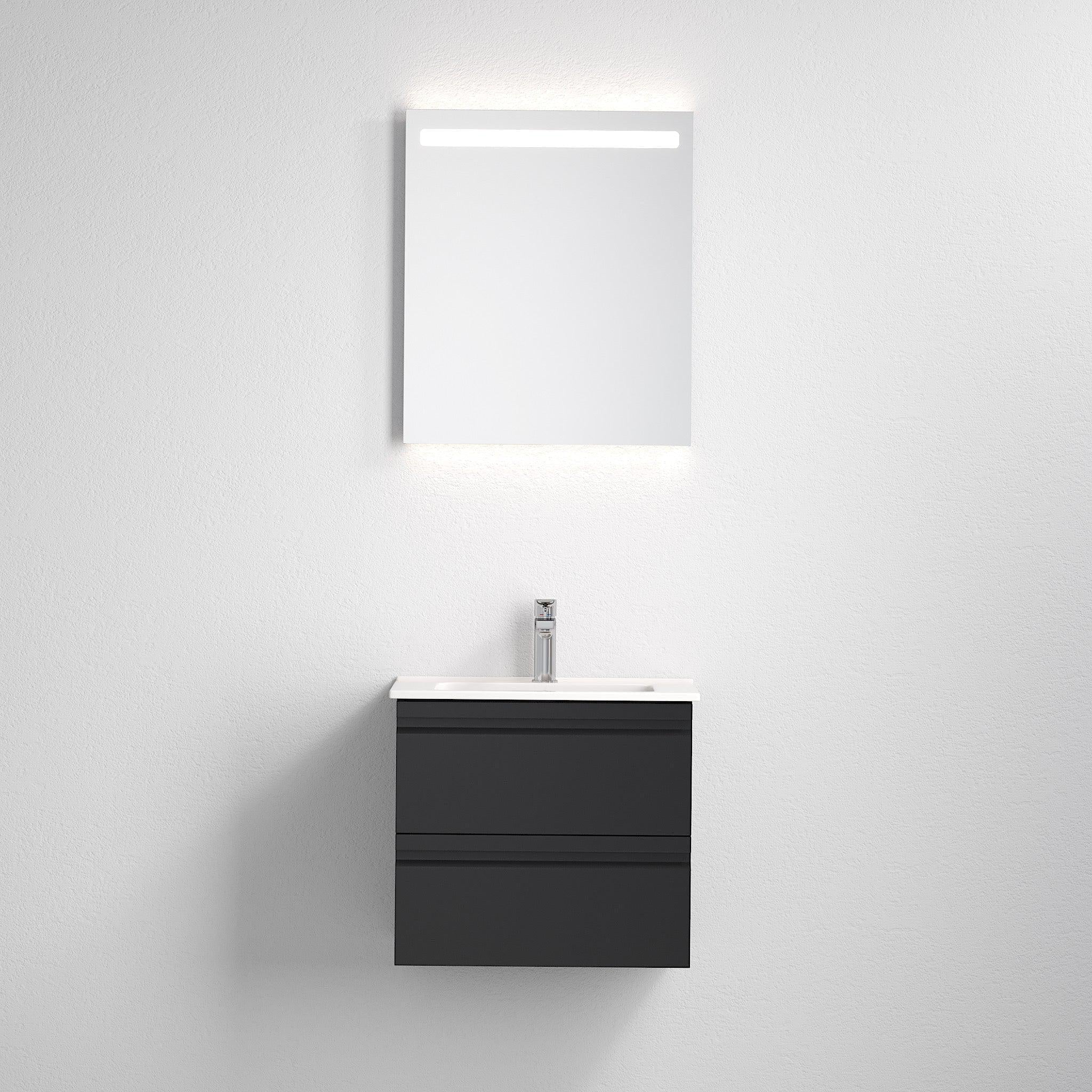 Badrumsmöbelpaket med underskåp, LED - spegel och tvättställ i porslin - 56 cm - mattgrå - Vedø - Tvättställsskåp - Vedø, Furniture Set - One Box, Black Mat - 56 cm - MASTERSTORE - 8595677133172 - Furniture Set - One Box - 09 - 056 - 20 - 02 - 00 - 8595677133172 -
