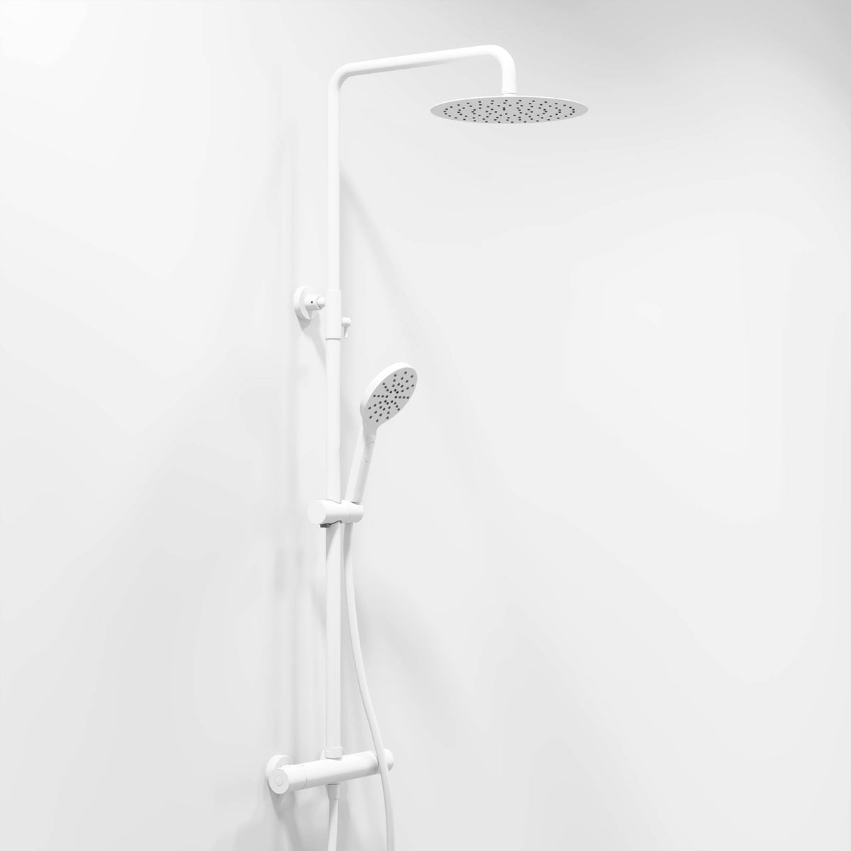 Shower system with thermostatic mixer 150mm C/C - Ø250 mm overhead shower, hand shower - matt white - Dragør - MASTERSTORE - 8595677133363 - Showersystem - 31-120-05-01-00 - 8595677133363