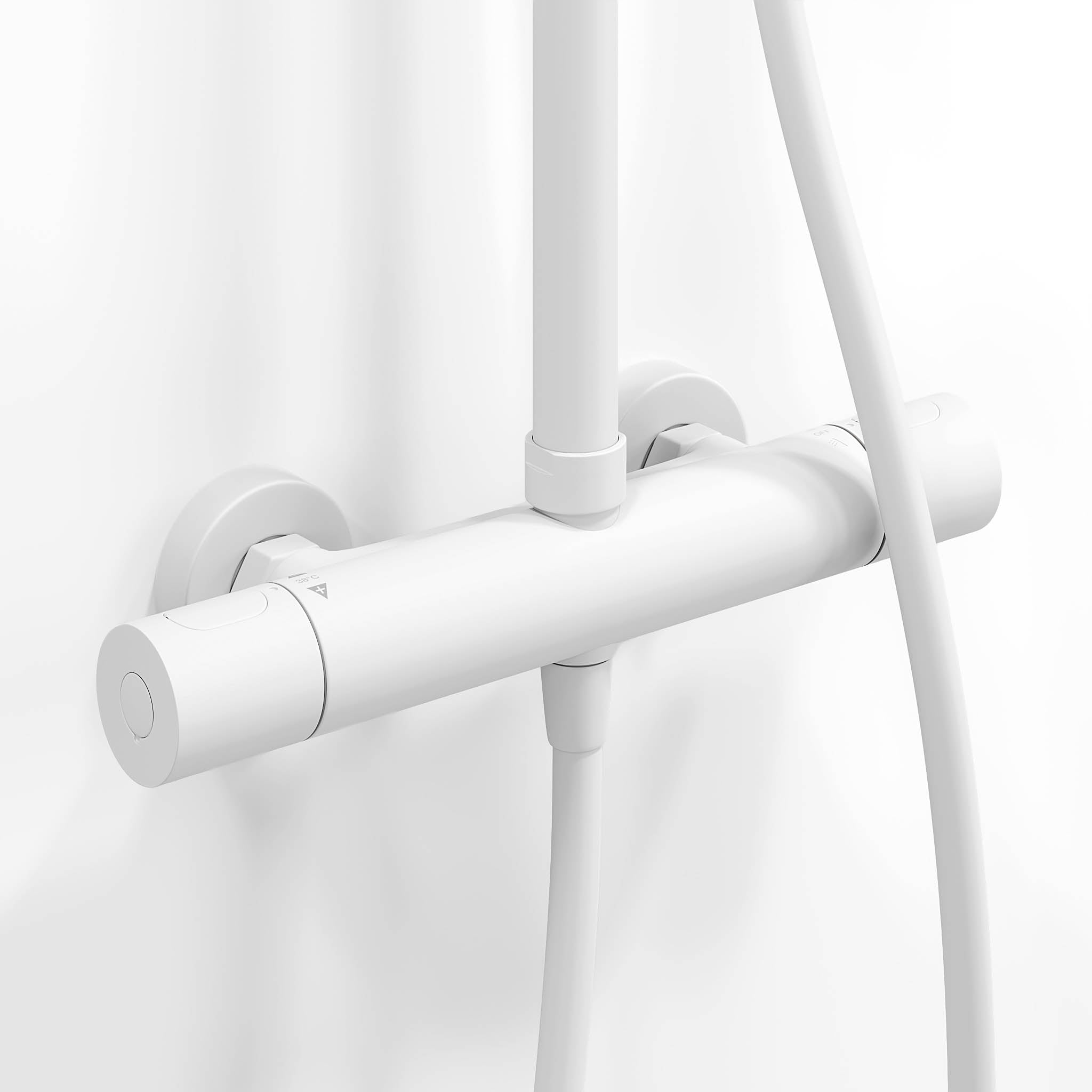Shower system with thermostatic mixer 150mm C/C - Ø250 mm overhead shower, hand shower - matt white - Dragør - MASTERSTORE - 8595677133363 - Showersystem - 31-120-05-01-00 - 8595677133363