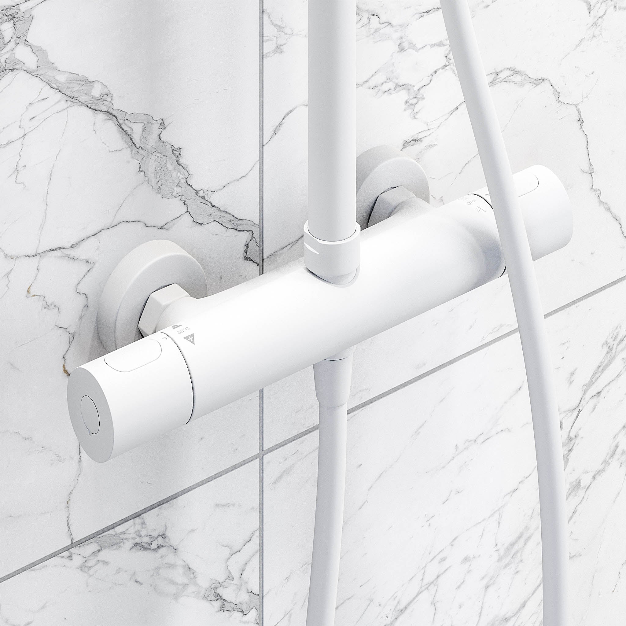 Shower system with thermostatic mixer 150mm C/C - Ø250 mm overhead shower, hand shower - matt white - Dragør - MASTERSTORE - 8595677133363 - Showersystem - 31-120-05-01-00 - 8595677133363