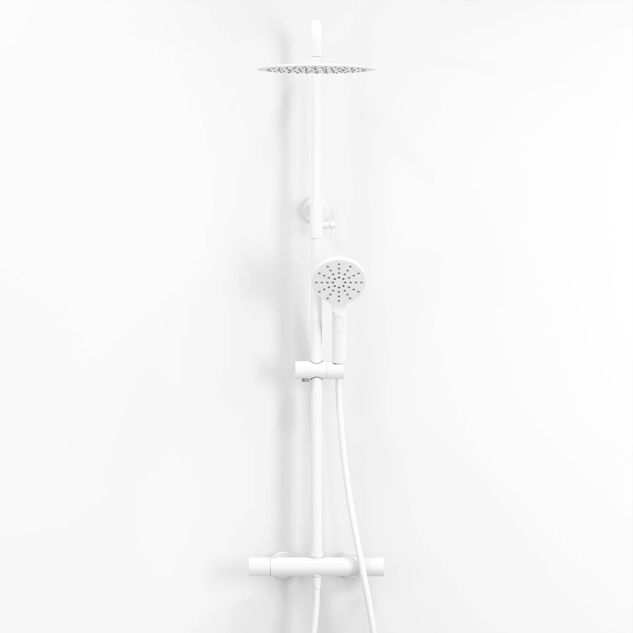 Shower system with thermostatic mixer 150mm C/C - Ø250 mm overhead shower, hand shower - matt white - Dragør - MASTERSTORE - 8595677133363 - Showersystem - 31-120-05-01-00 - 8595677133363