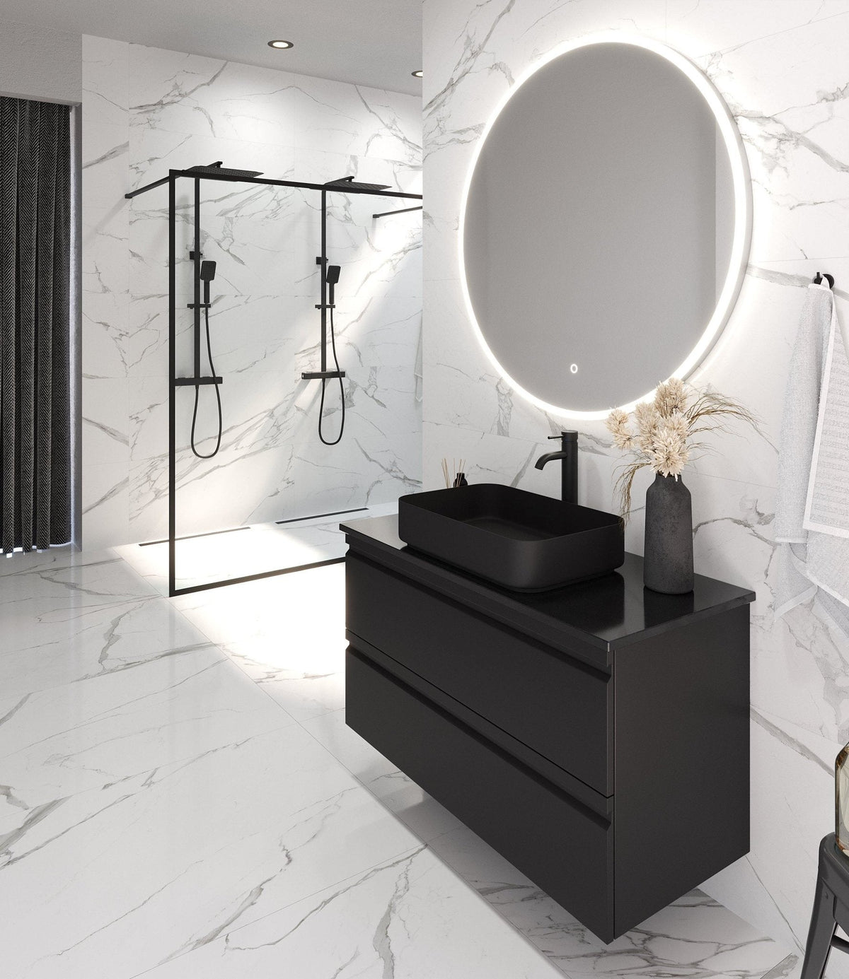 Gotland, Shower Wall, Black Mat - 160 cm - MASTERSTORE - 8595677133486 - Shower Wall - 15 - 160 - 20 - 02 - 00 - 8595677133486