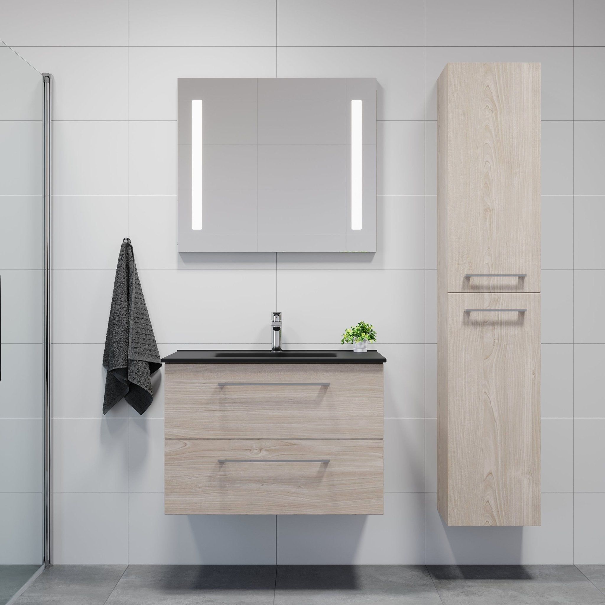 Tall cabinet - 35x30x174 cm - 2 doors with chrome handles - light wood - Moland - MASTERSTORE - 8595677134803 - Tall Cabinets - 04-035-53-33-00 - 8595677134803