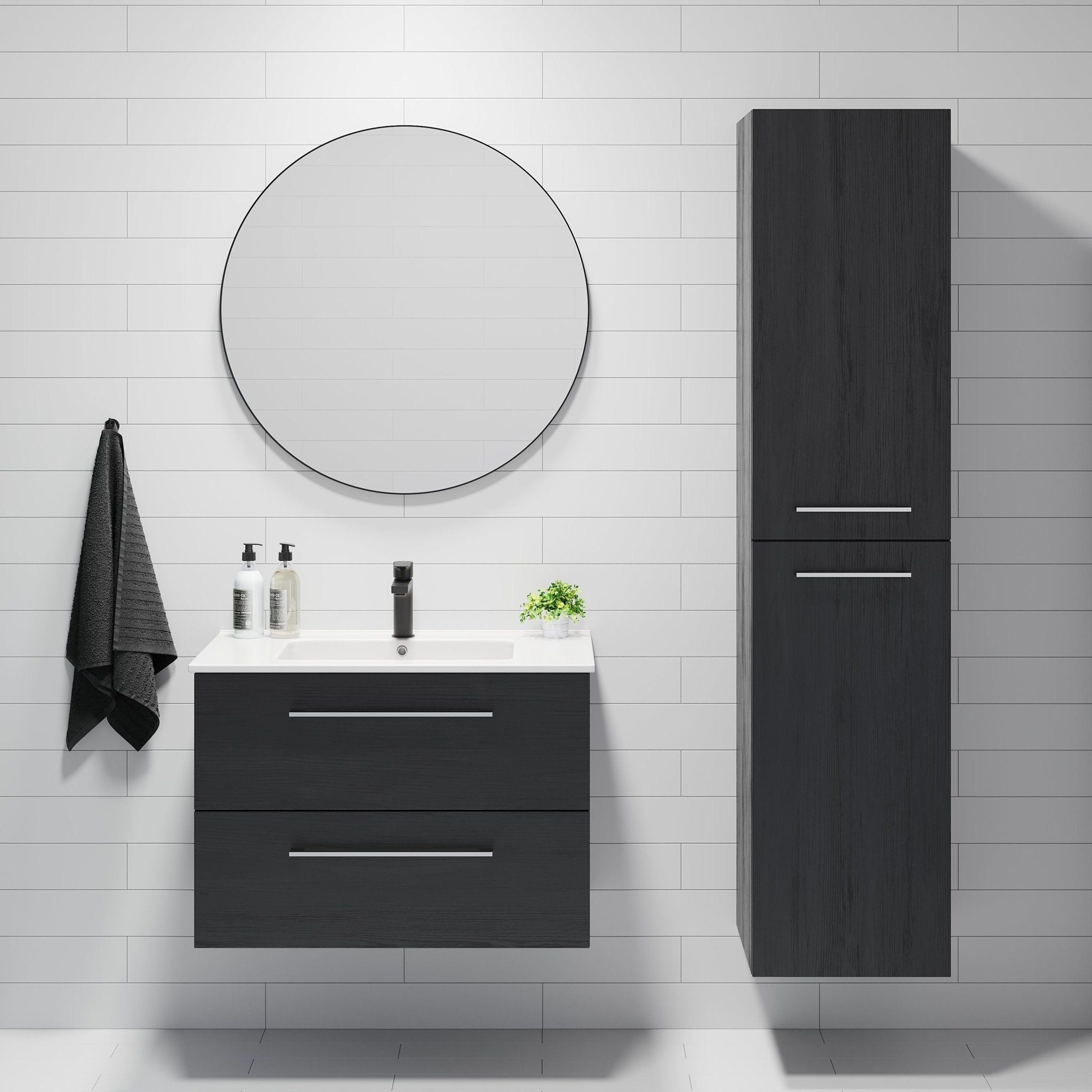 Tall cabinet - 40x40x174 cm - 2 doors with chrome handles - black wood - Moland - MASTERSTORE - 8595677134834 - Tall Cabinets - 04-040-53-22-00 - 8595677134834
