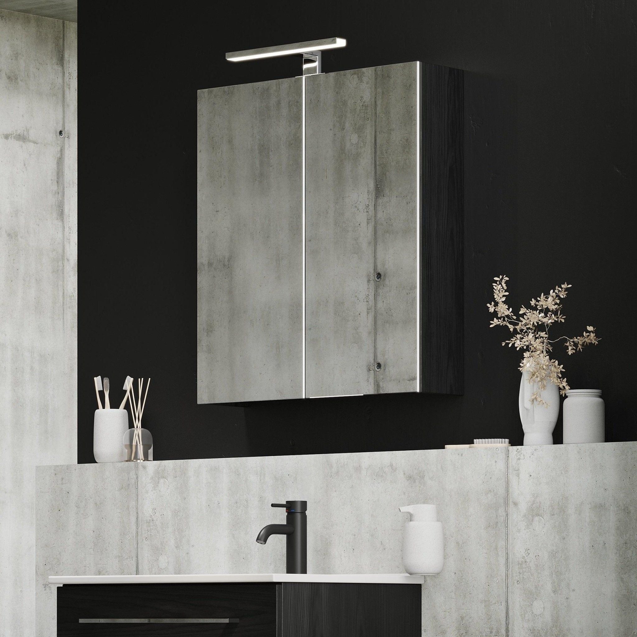 Mirror cabinet 90x65x14 cm - with glass shelves - Black wood structure - Morgendal - MASTERSTORE - 8595677134957 - Mirror Cabinets - 02-090-53-22-00 - 8595677134957