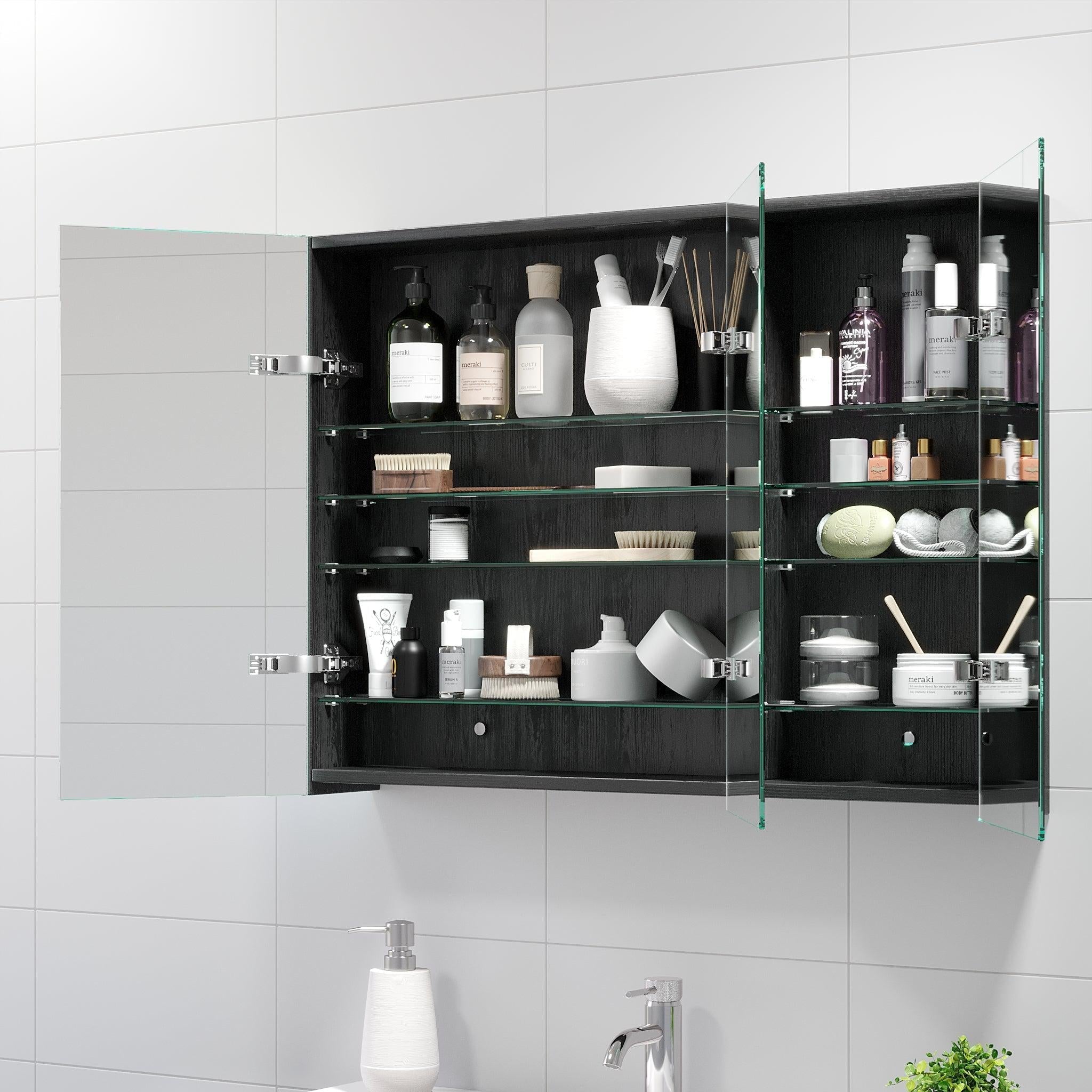 Morgedal, Mirror Cabinet, Black Wood - 90 cm - MASTERSTORE - 8595677134957 - Mirror Cabinet - 02 - 090 - 53 - 22 - 00 - 8595677134957
