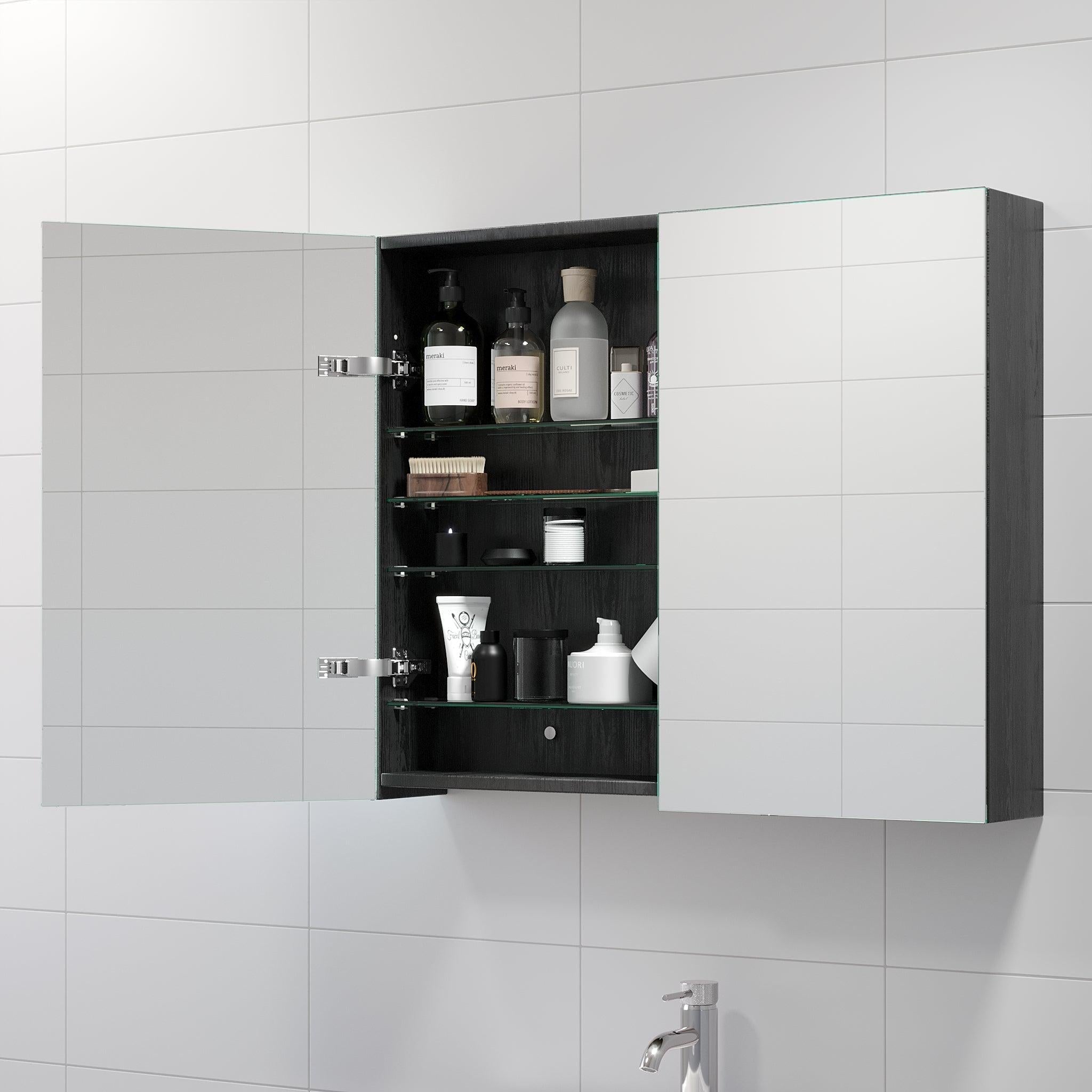 Morgedal, Mirror Cabinet, Black Wood - 90 cm - MASTERSTORE - 8595677134957 - Mirror Cabinet - 02 - 090 - 53 - 22 - 00 - 8595677134957