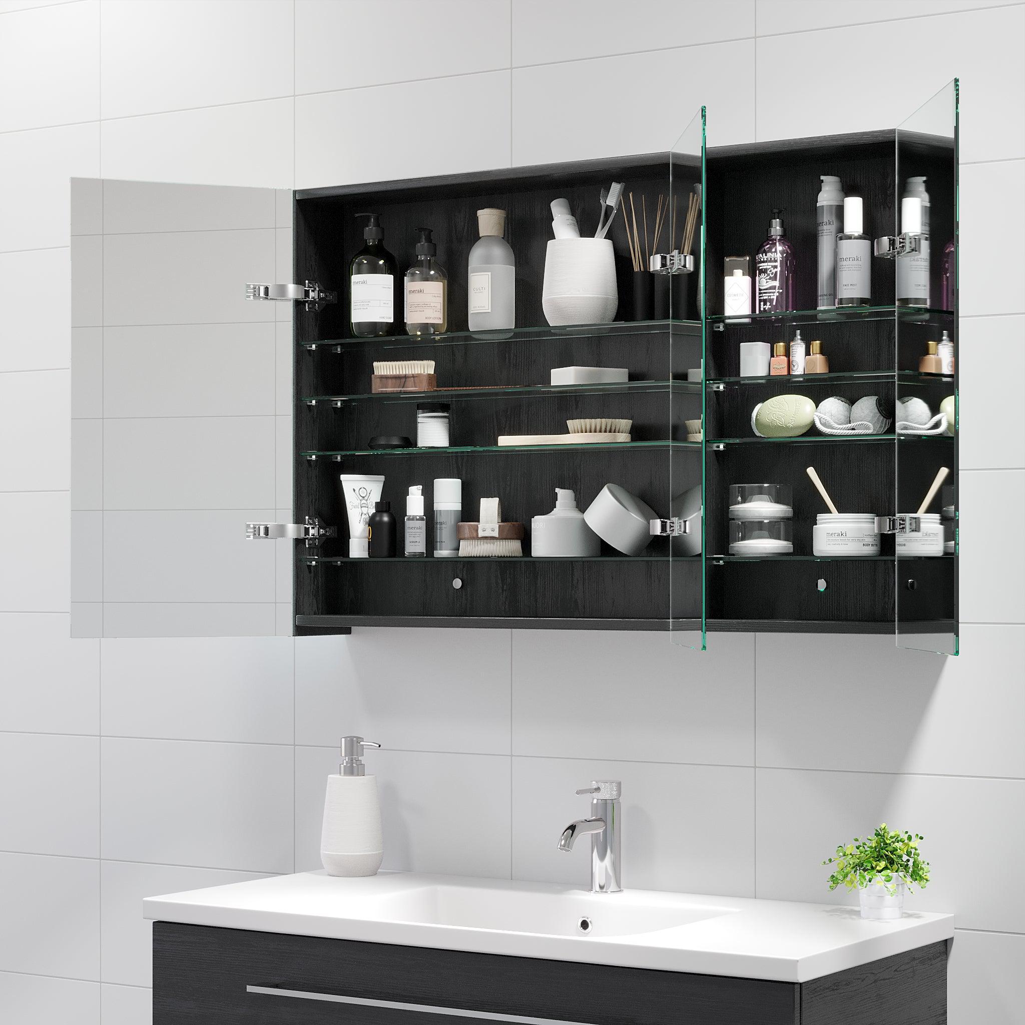Morgedal, Mirror Cabinet, Black Wood - 90 cm - MASTERSTORE - 8595677134957 - Mirror Cabinet - 02 - 090 - 53 - 22 - 00 - 8595677134957