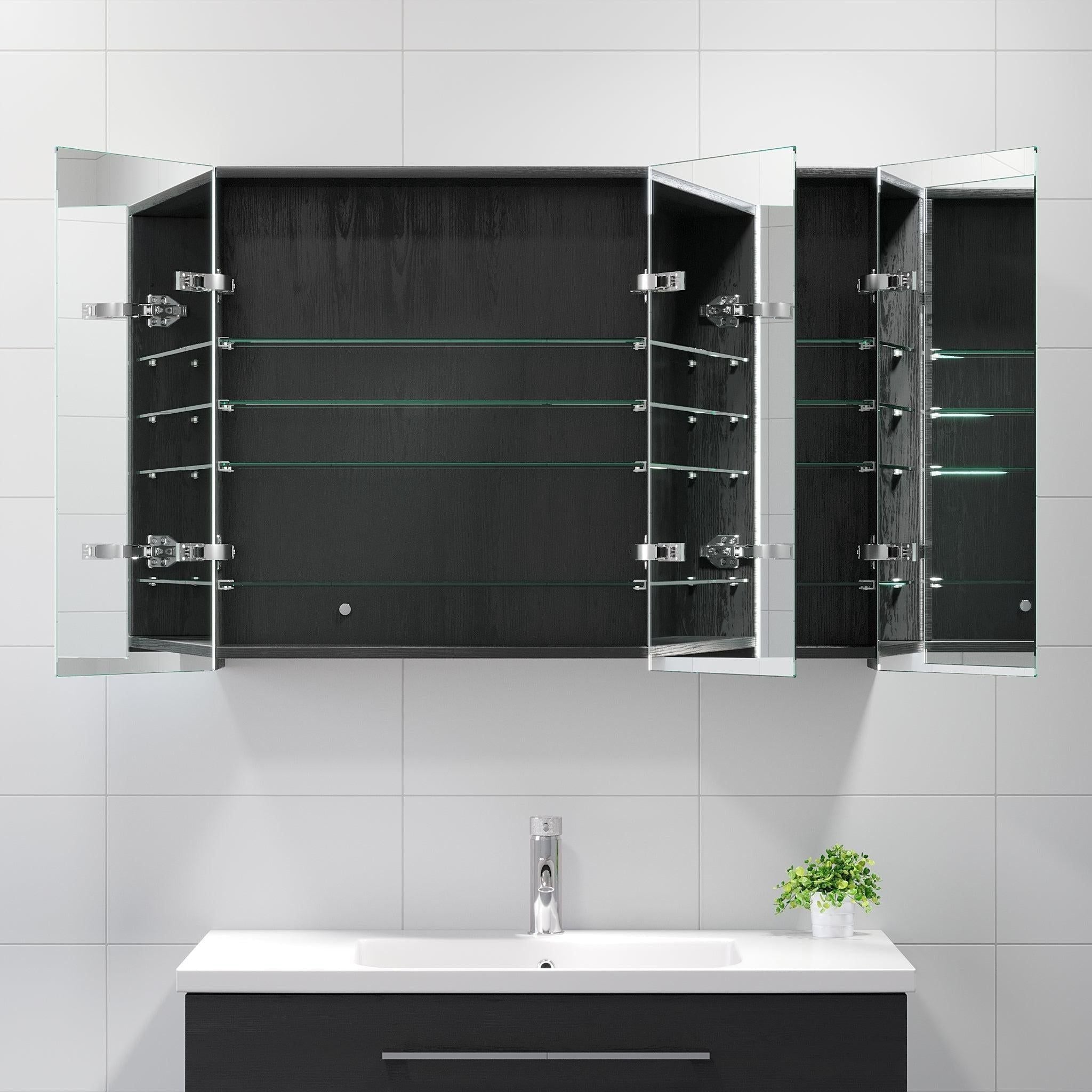 Mirror cabinet 90x65x14 cm - with glass shelves - Black wood structure - Morgendal - MASTERSTORE - 8595677134957 - Mirror Cabinets - 02-090-53-22-00 - 8595677134957