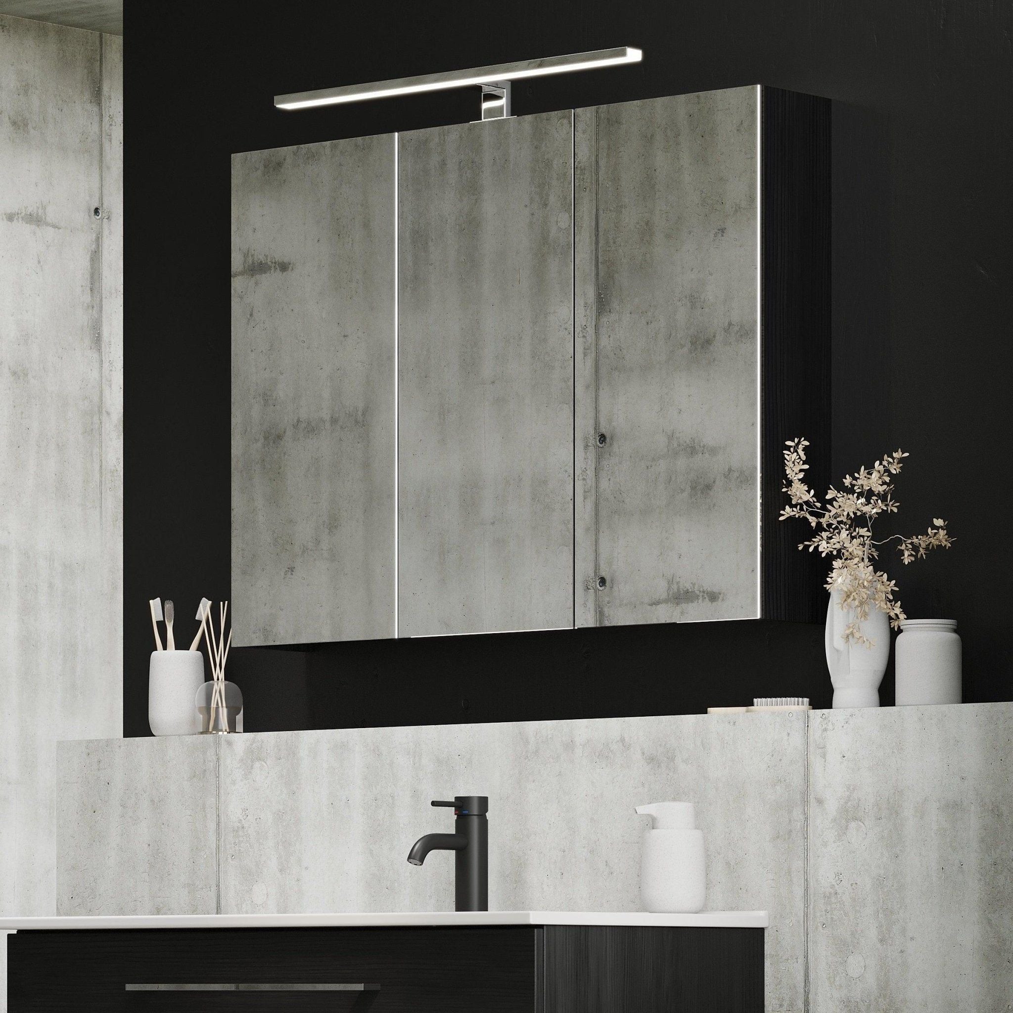 Mirror cabinet 90x65x14 cm - with glass shelves - Black wood structure - Morgendal - MASTERSTORE - 8595677134957 - Mirror Cabinets - 02-090-53-22-00 - 8595677134957