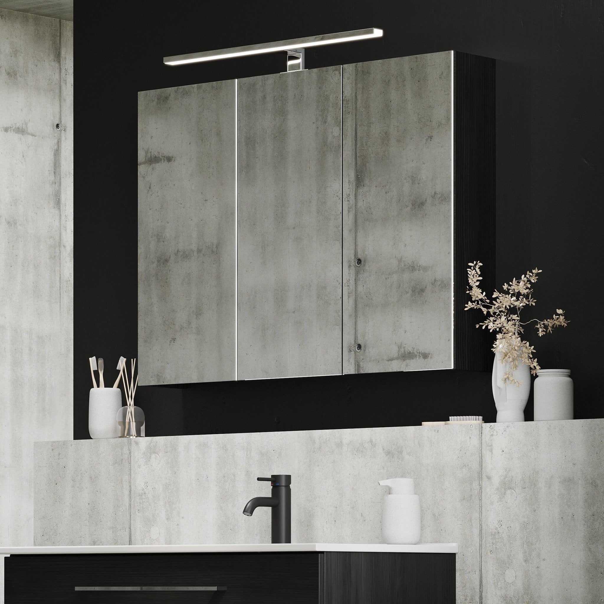 Morgedal, Mirror Cabinet, Black Wood - 100 cm - MASTERSTORE - 8595677134995 - Mirror Cabinet - 02 - 100 - 53 - 22 - 00 - 8595677134995