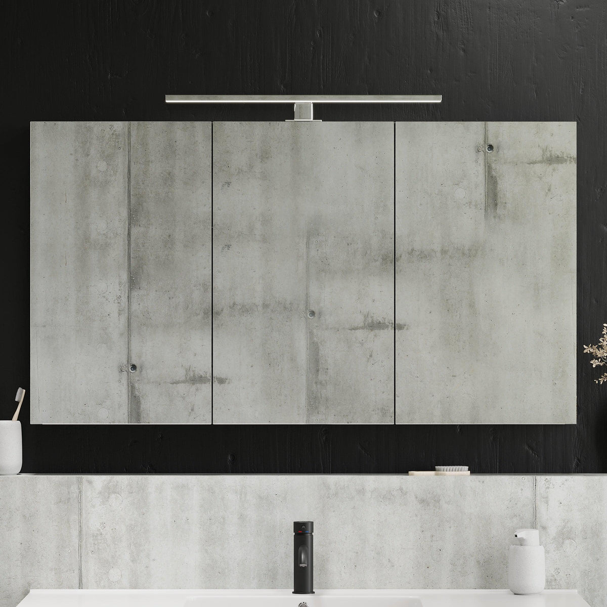 Spegelskåp 100x65x14 cm - med glashyllor - svart trästruktur - Morgendal