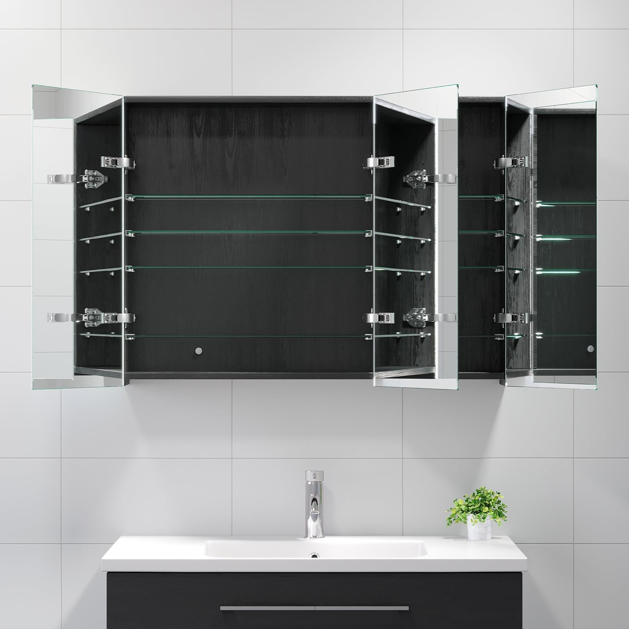 Morgedal, Mirror Cabinet, Black Wood - 100 cm - MASTERSTORE - 8595677134995 - Mirror Cabinet - 02 - 100 - 53 - 22 - 00 - 8595677134995