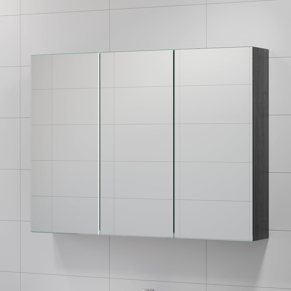 Spegelskåp 100x65x14 cm - med glashyllor - svart trästruktur - Morgendal