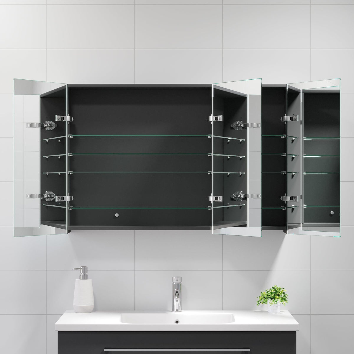 Spegelskåp 90x65x14 cm - med glashyllor - Grå antracit - Morgendal