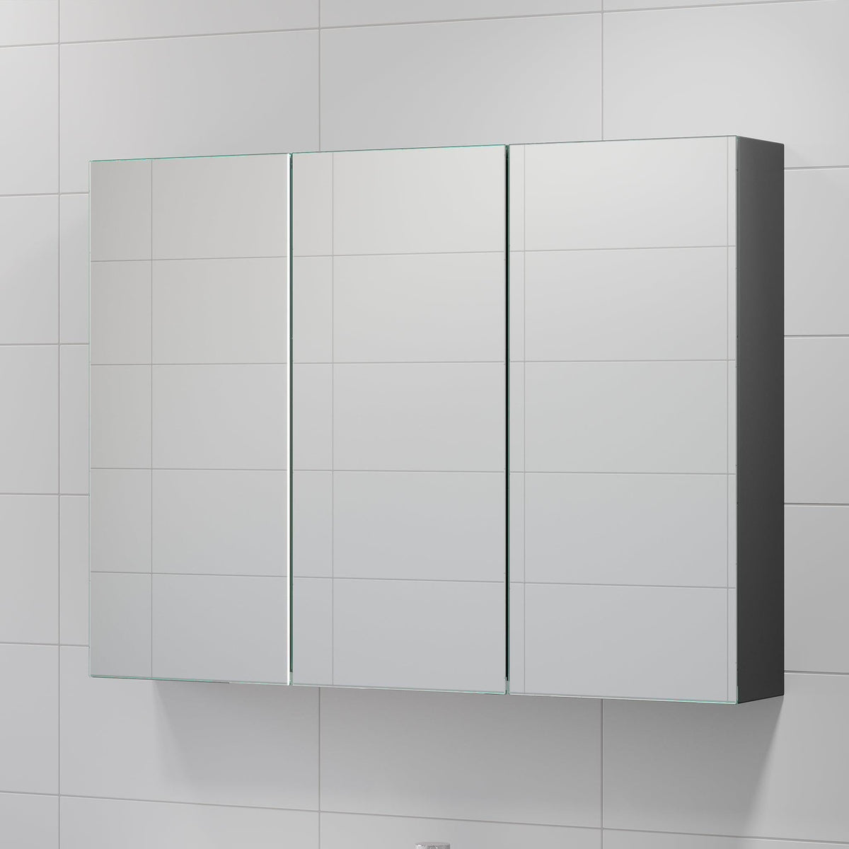Spegelskåp 90x65x14 cm - med glashyllor - Grå antracit - Morgendal