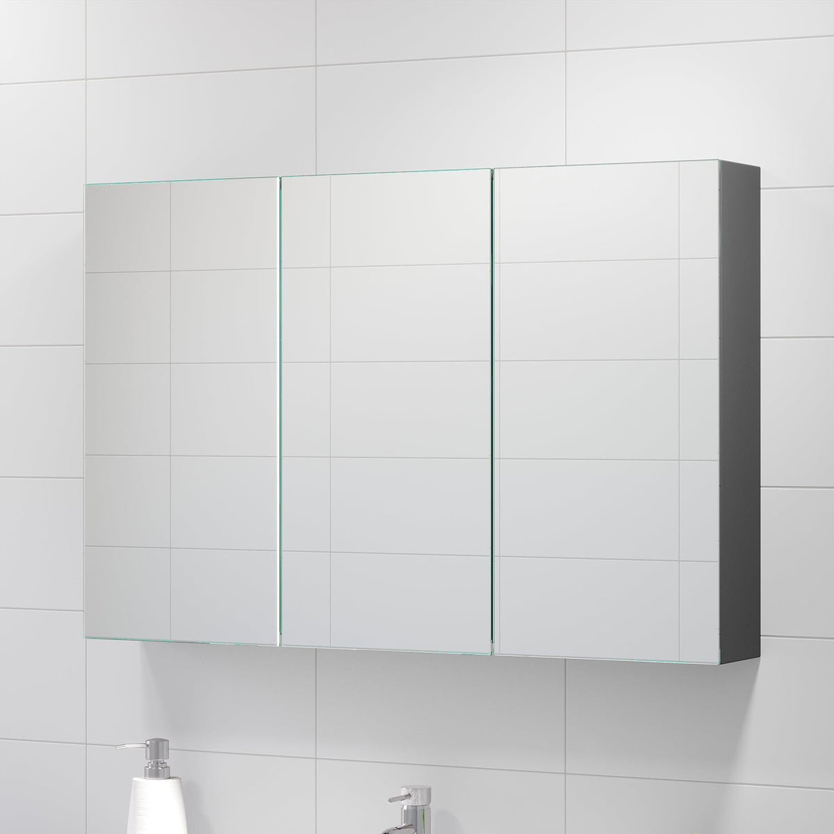 Spegelskåp 90x65x14 cm - med glashyllor - Grå antracit - Morgendal