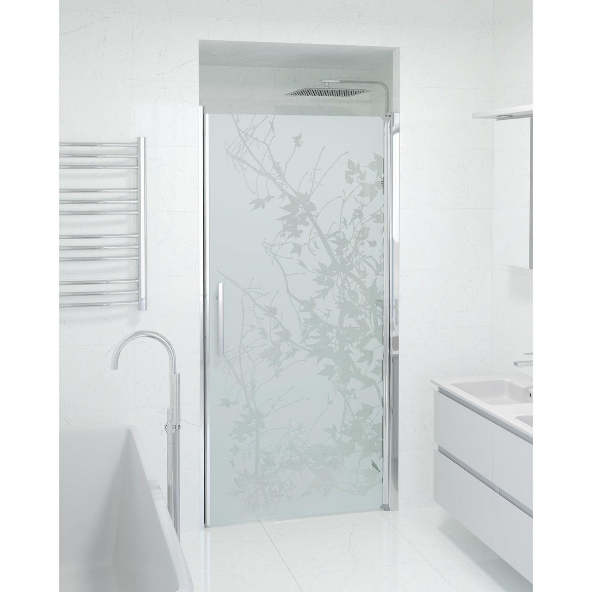 Dörr till duschnisch 80x198 cm - 6 mm frostat dekorglas med nanobehandling - Krom profil - Vänern