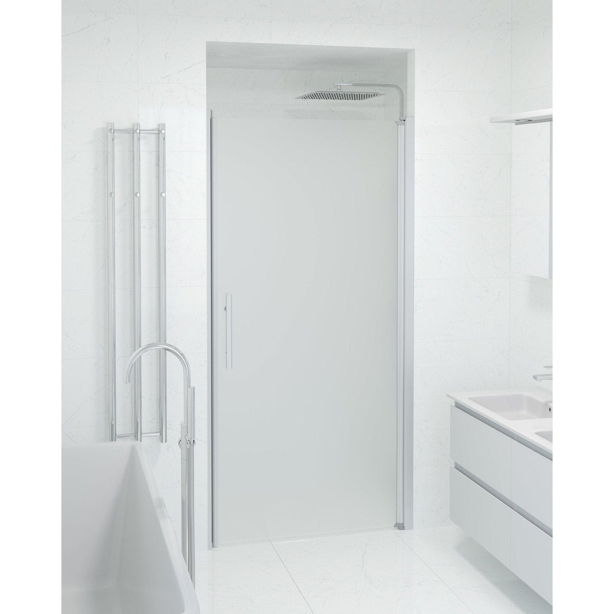 Dörr till duschnisch 80x198 cm - 6 mm frostat nanoglas - borstad aluminiumprofil - Vänern