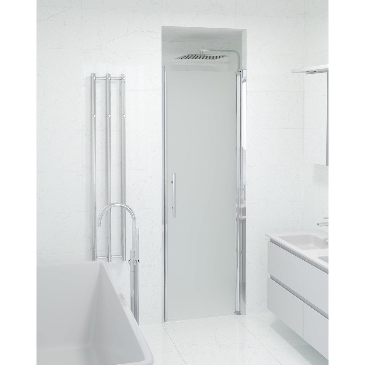 Dörr till duschnisch 90x198 cm - 6 mm frostat nanoglas - Krom profil - Vänern