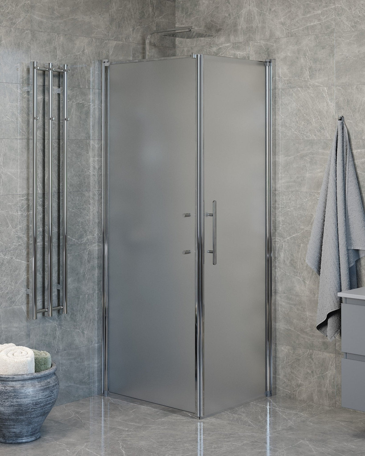Wall + Door - Frosted, Shower Enclosure Set - Code, Matt/Chrome - 70 cm - MASTERSTORE - 8595677139518 - Shower Enclosure Set - Code - 40 - 707 - 01 - 55 - 00 - 8595677139518