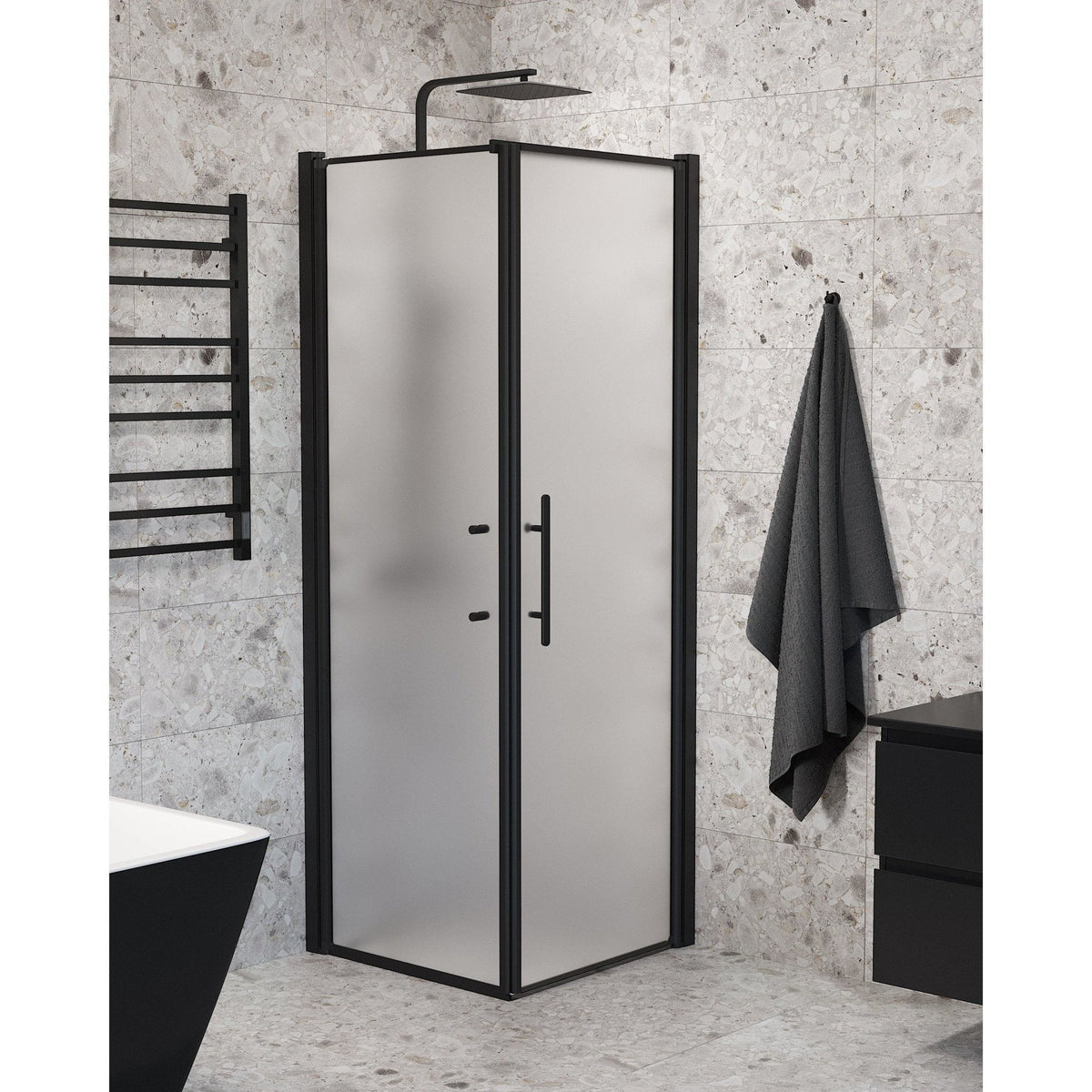 Wall + Door - Frosted, Shower Enclosure Set - Code, Matt/Black - 80 cm - MASTERSTORE - 8595677139556 - Shower Enclosure Set - Code - 40 - 807 - 00 - 55 - 00 - 8595677139556
