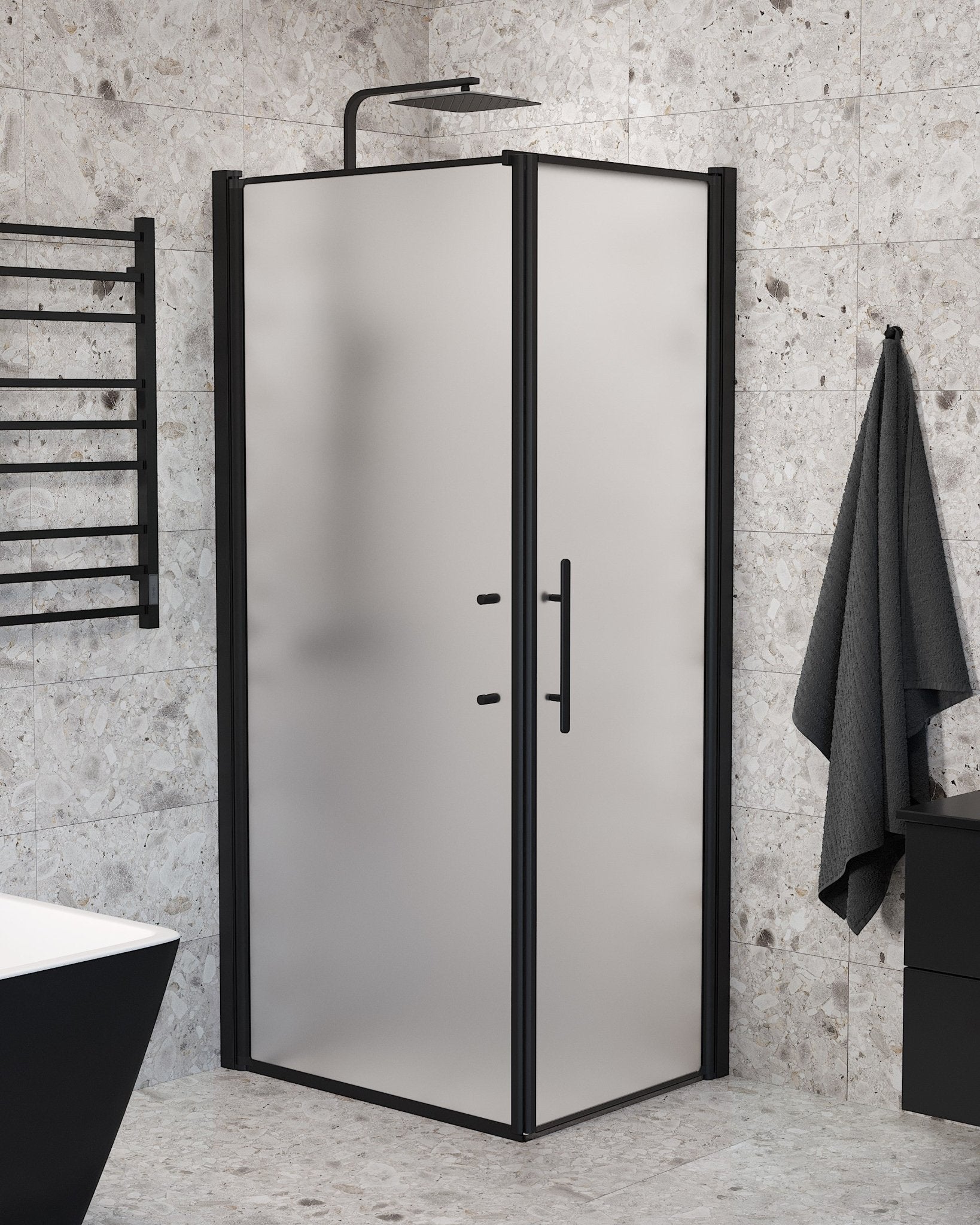 Wall + Door - Frosted, Shower Enclosure Set - Code, Matt/Black - 80 cm - MASTERSTORE - 8595677139556 - Shower Enclosure Set - Code - 40 - 807 - 00 - 55 - 00 - 8595677139556